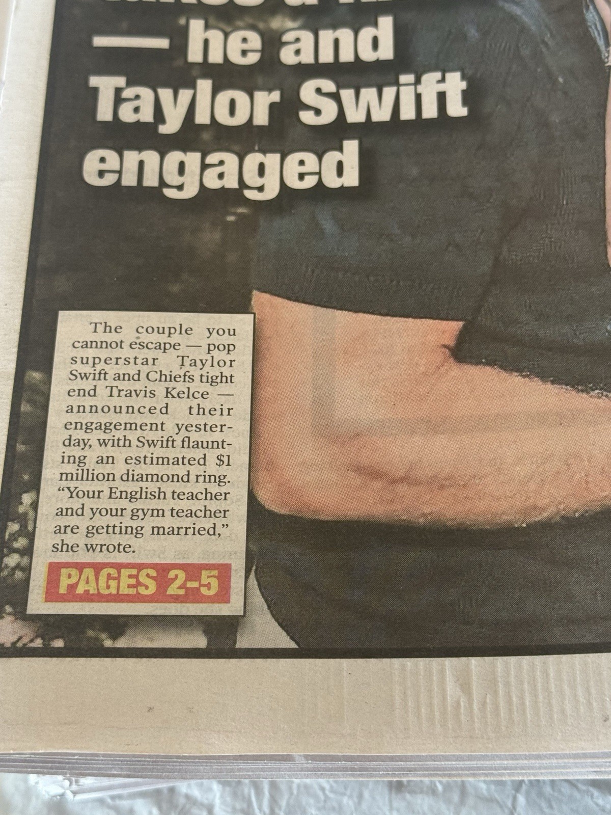 Taylor Swift & Travis Kelce Engaged “Tay Yes!” New York Post Newspaper 8/27/2025