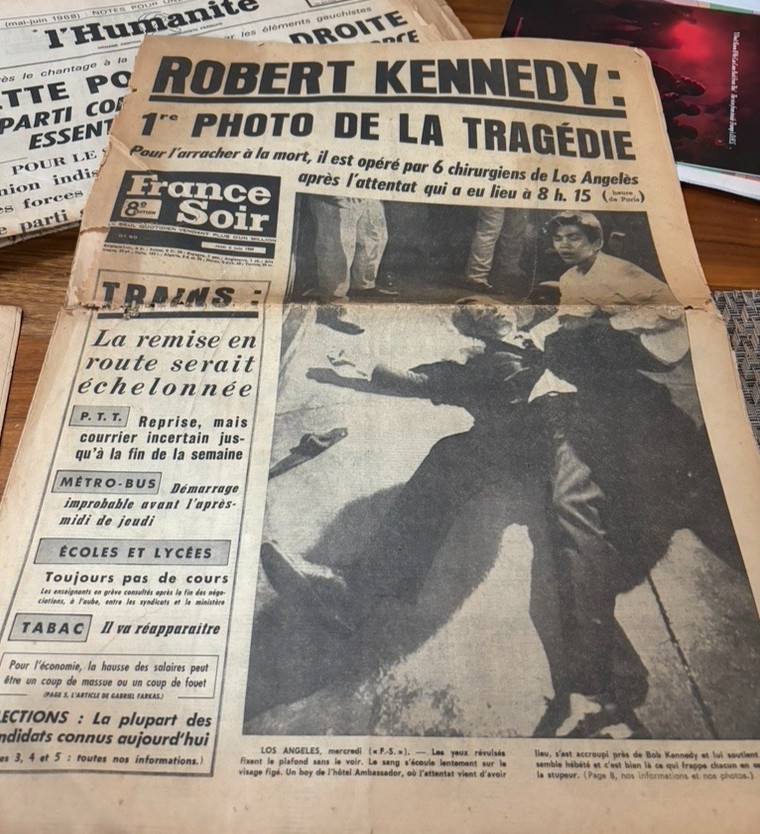 Vintage Newspaper France Soir RFK Shooting June 1968