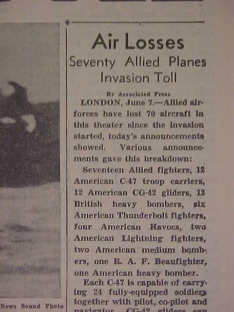VINTAGE NEWSPAPER HEADLINES~ WORLD WAR 2 D-DAY INVASION FRANCE BEACH WWII 1944