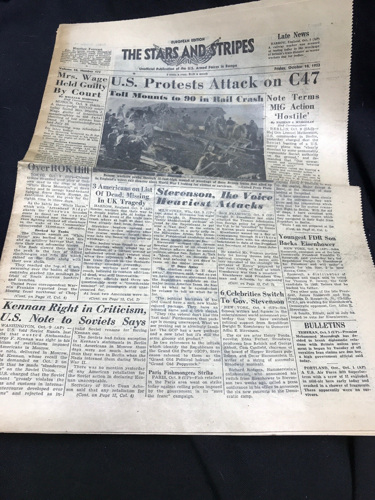 The Stars And Stripes European Edition Fri-Oct- 10 Newspaper -Great Condition !!