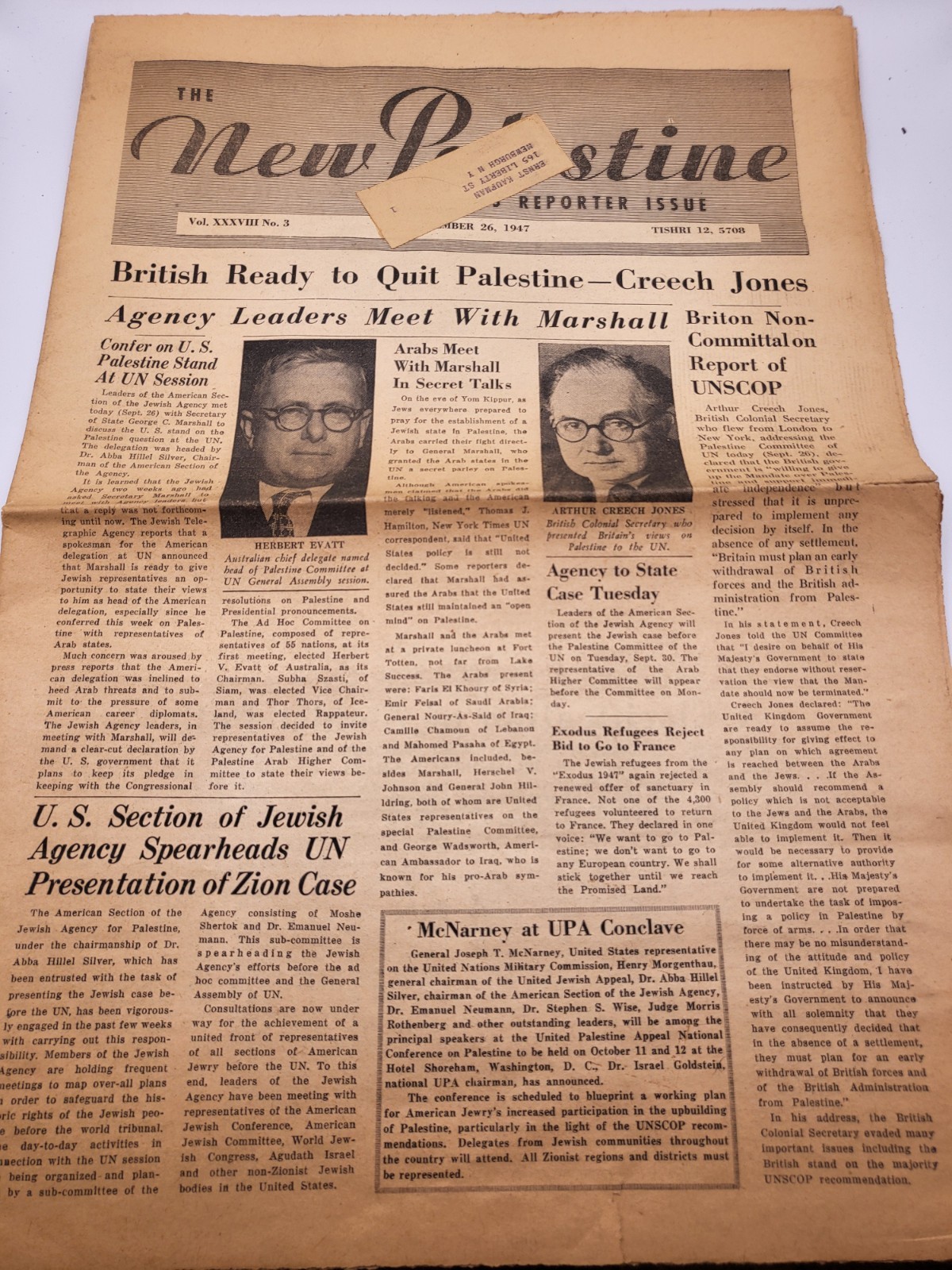“1947 Palestine Post Newspaper Pre-Israel State Rare Historical Issue”