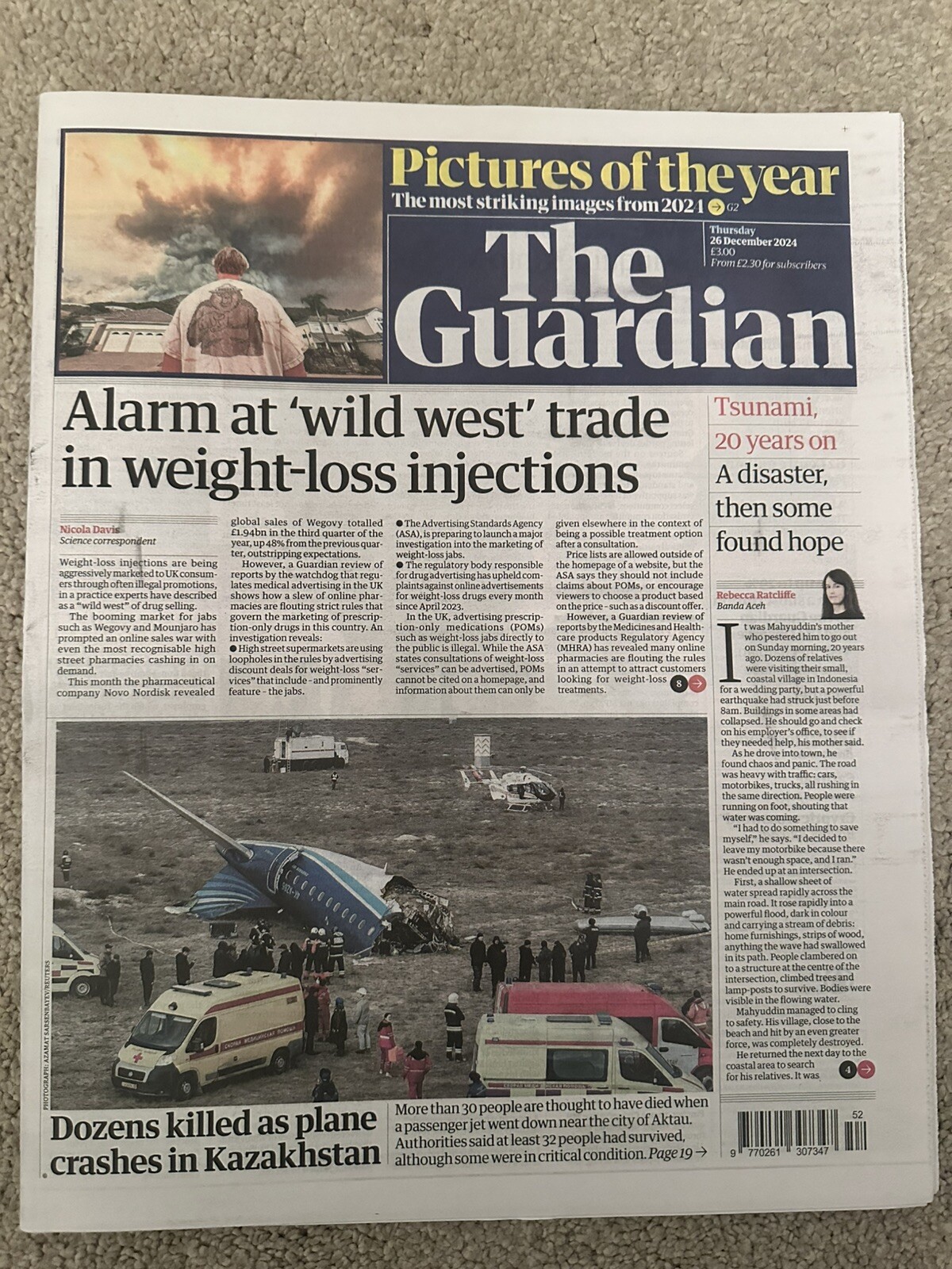 The Guardian 26th December 2024 26/12/24 Kazakhstan Plane Crash