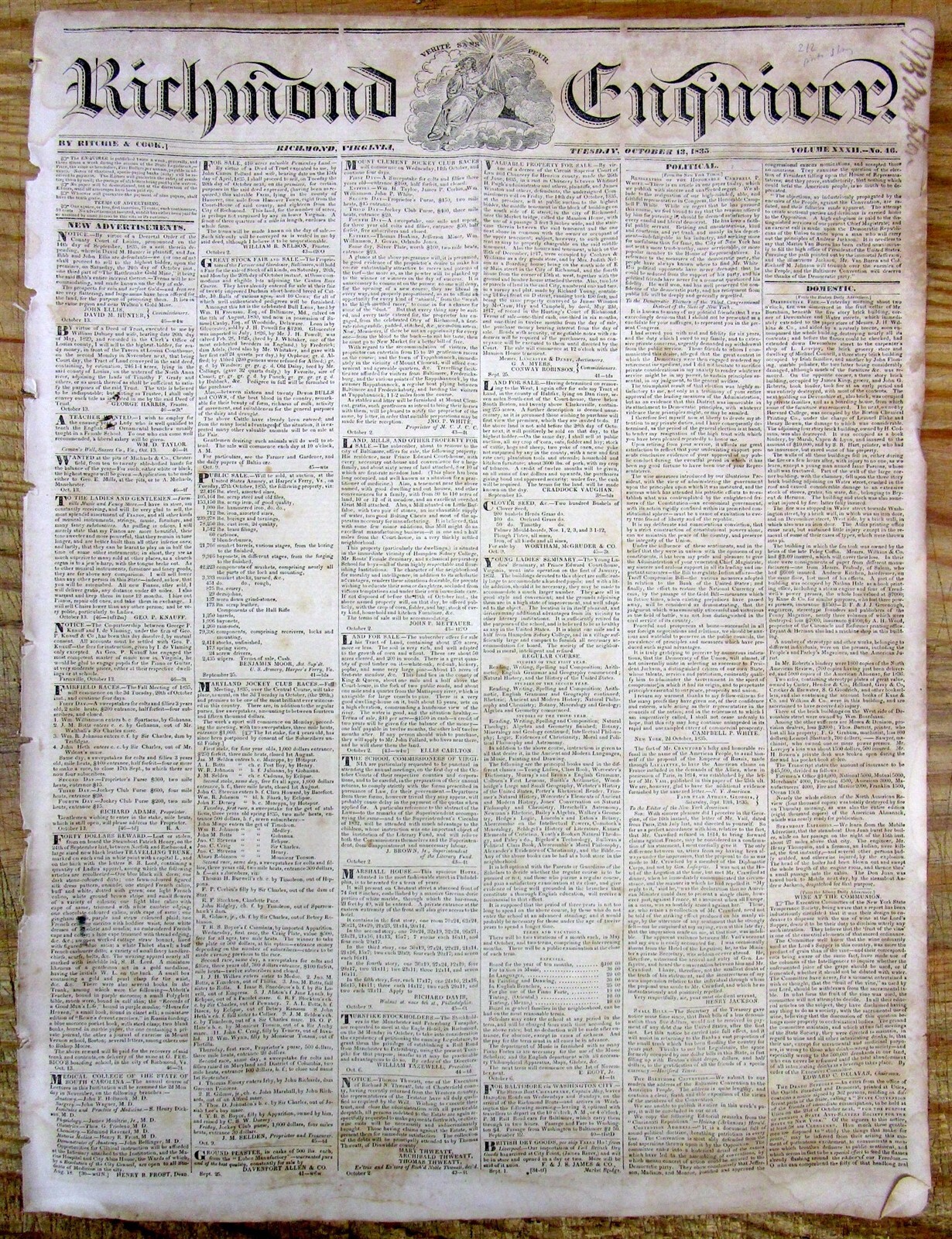 2 1835 Richmond VA newspapers w ANTI-SLAVERY CONVENTION held in UTICA New York