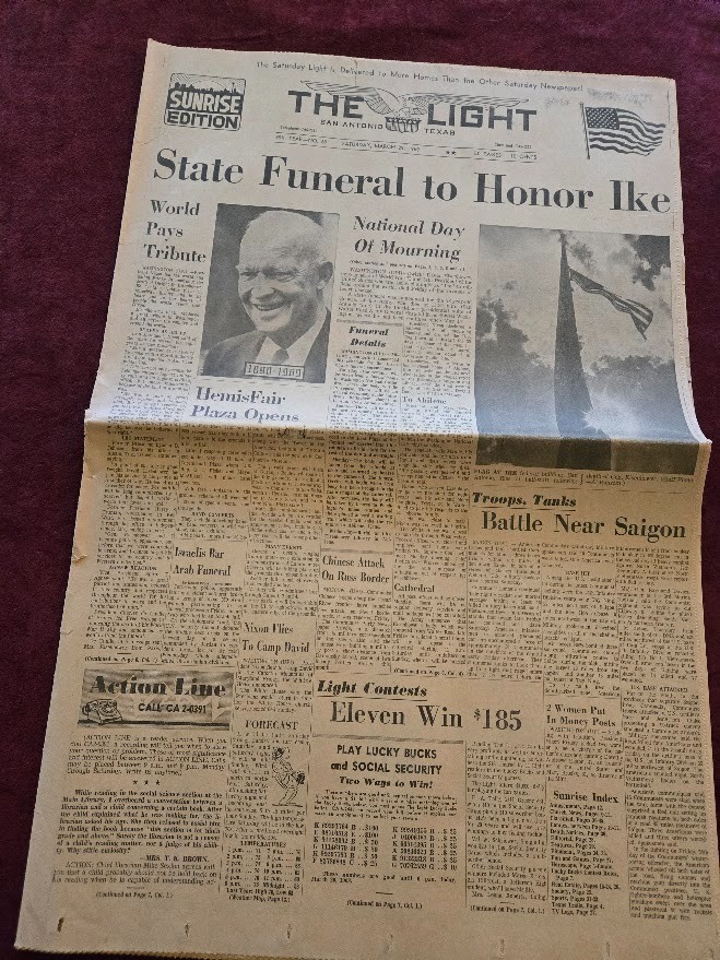 Vtg San Antonio Light Newspaper Lot~1969 Eisenhower~1972 Truman~73 LBJ~ 79 Wayne