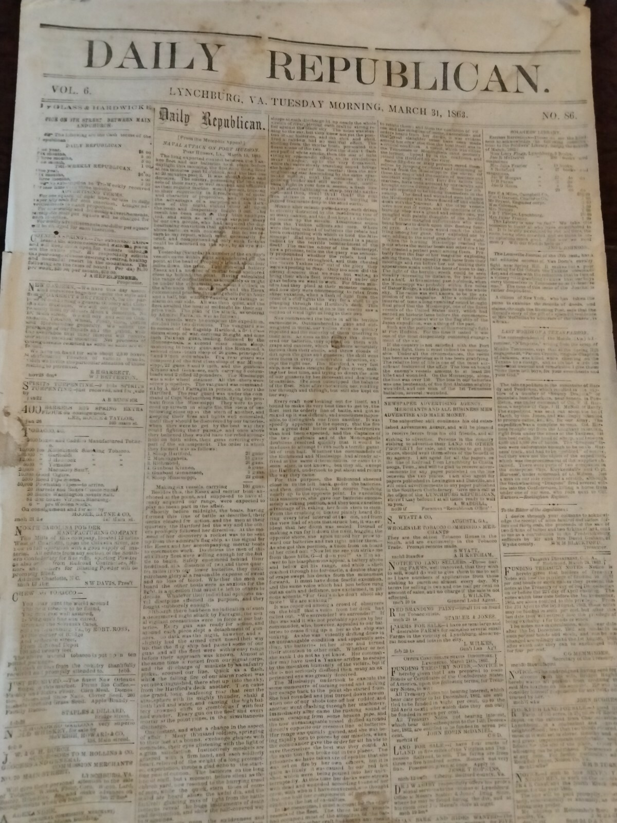 Civil War Newspapers- RARE CONFEDERATE- NAVAL ATTACK ON PORT HUDSON, FORREST