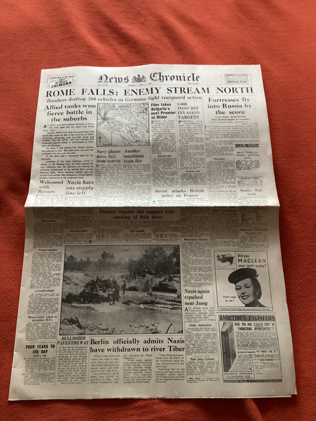 WW2 Rome Falls Italy Chronicle June 5 1944 REPRINT Newspaper