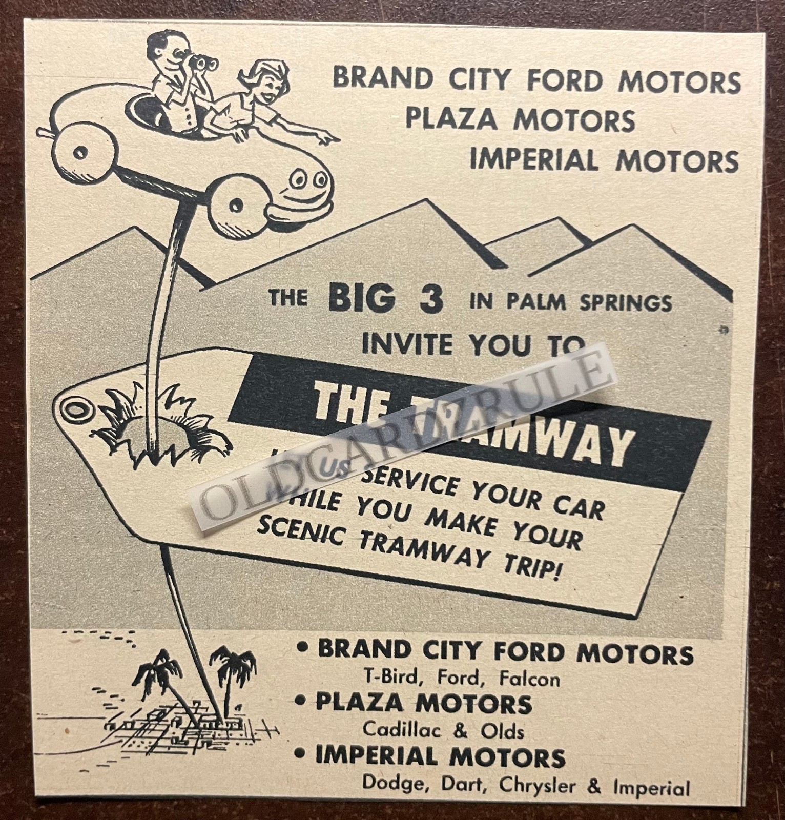 Original 60’s Newspaper Ad *PALM SPRINGS PLAZA MOTORS* Big 3, The Tramway