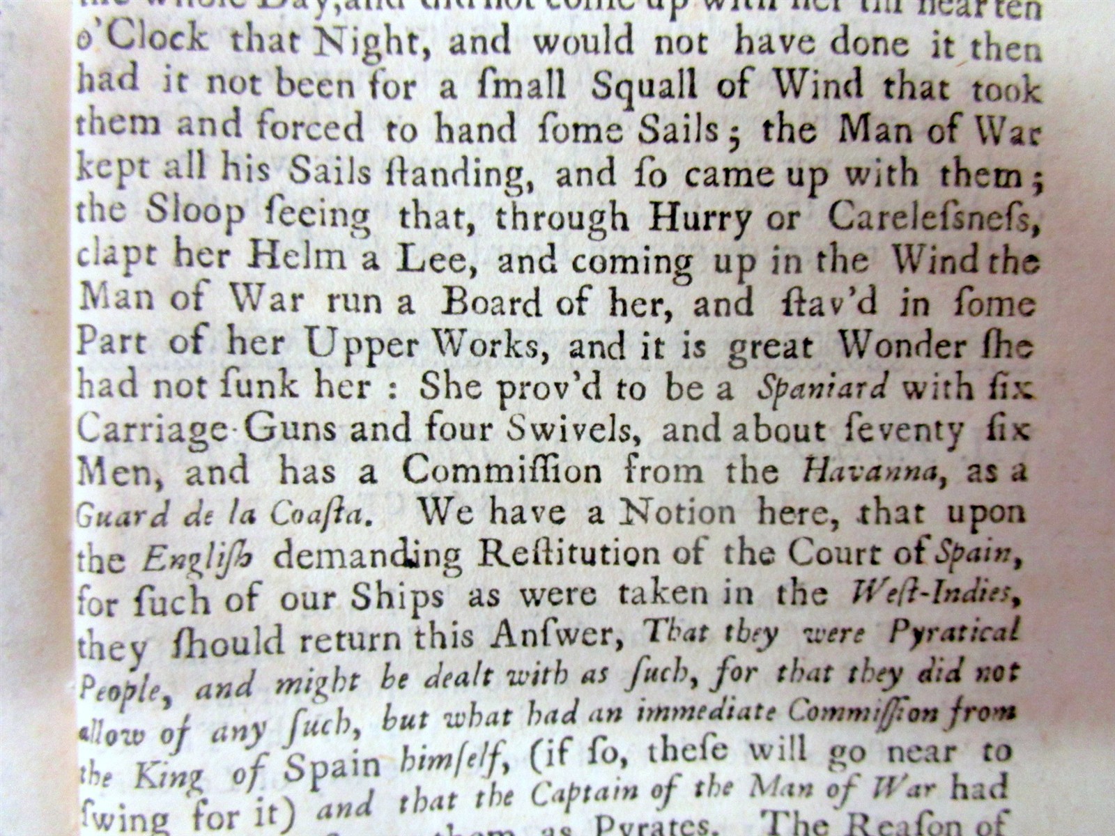 1729 newspaper ANGLO-SPANISH WAR btw GREAT BRITAIN & SPAIN forCONTROL of AMERICA