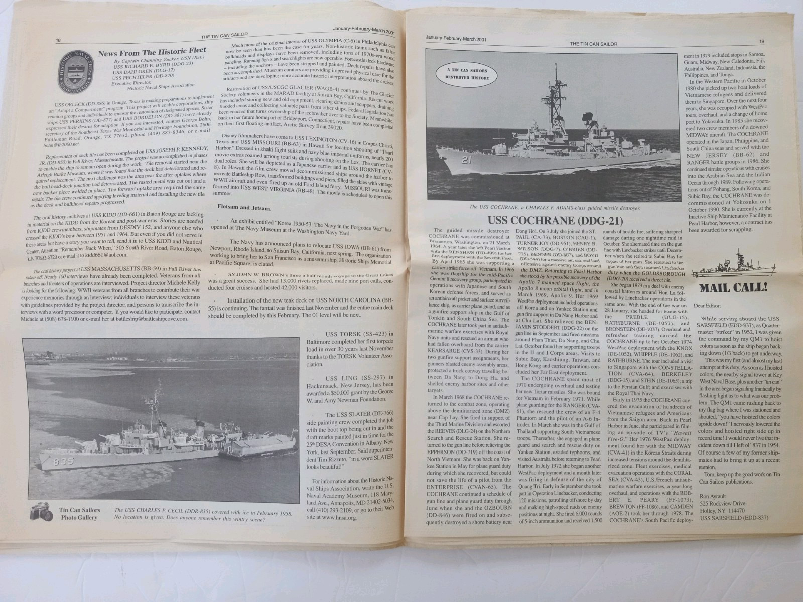 The TIN CAN SAILOR Newspaper 2001 Vol 25 #1 DESTROYER OPERATIONS AGAINST ITALY
