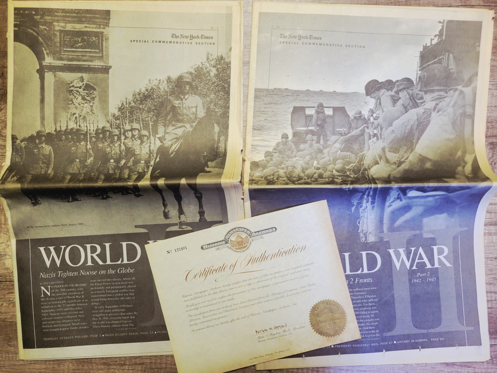 Lot of 2 – 1941 & 1943: New York Times Special “World War II” Parts 1 & 2 w/ COA