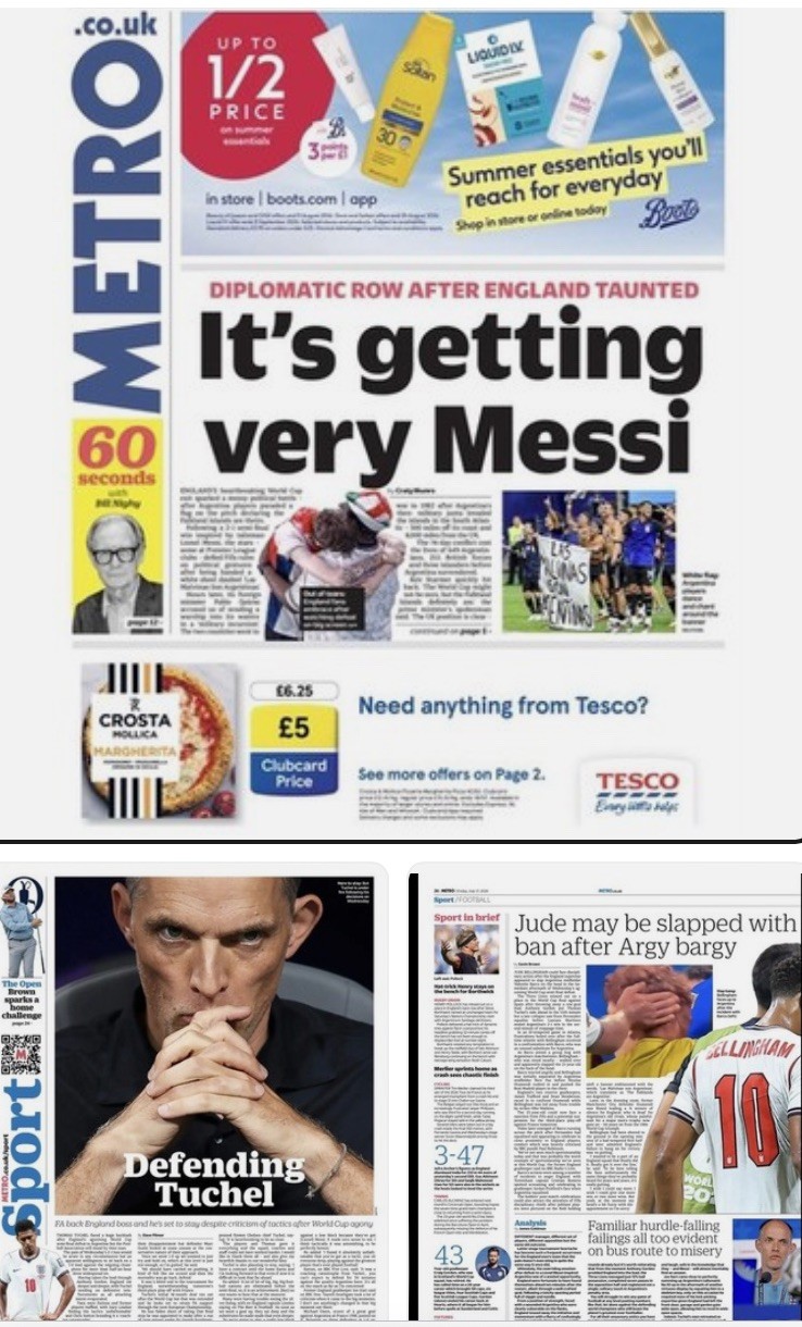 Messi Argentina England Row Bellingham Slap Tuchel Metro Newspaper 17 July 2026