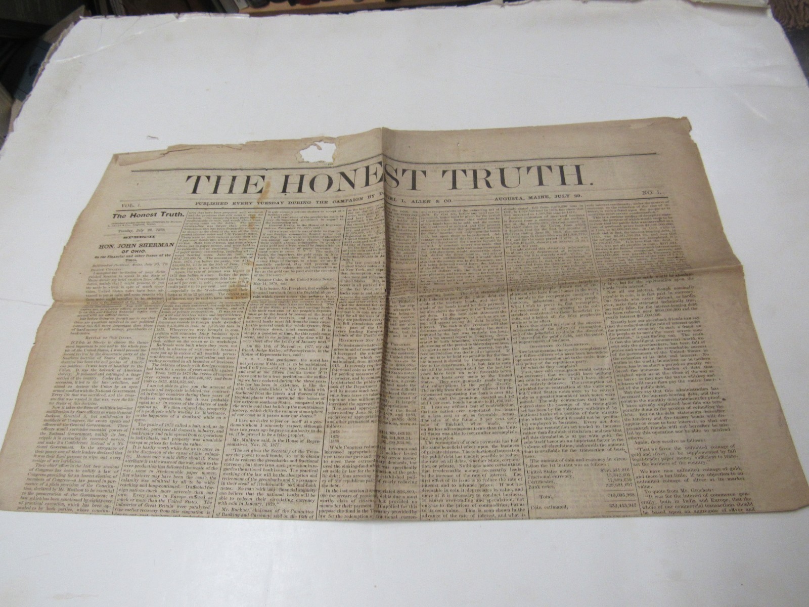 1879 The Honest Truth Newspaper, Republican Campaign Paper