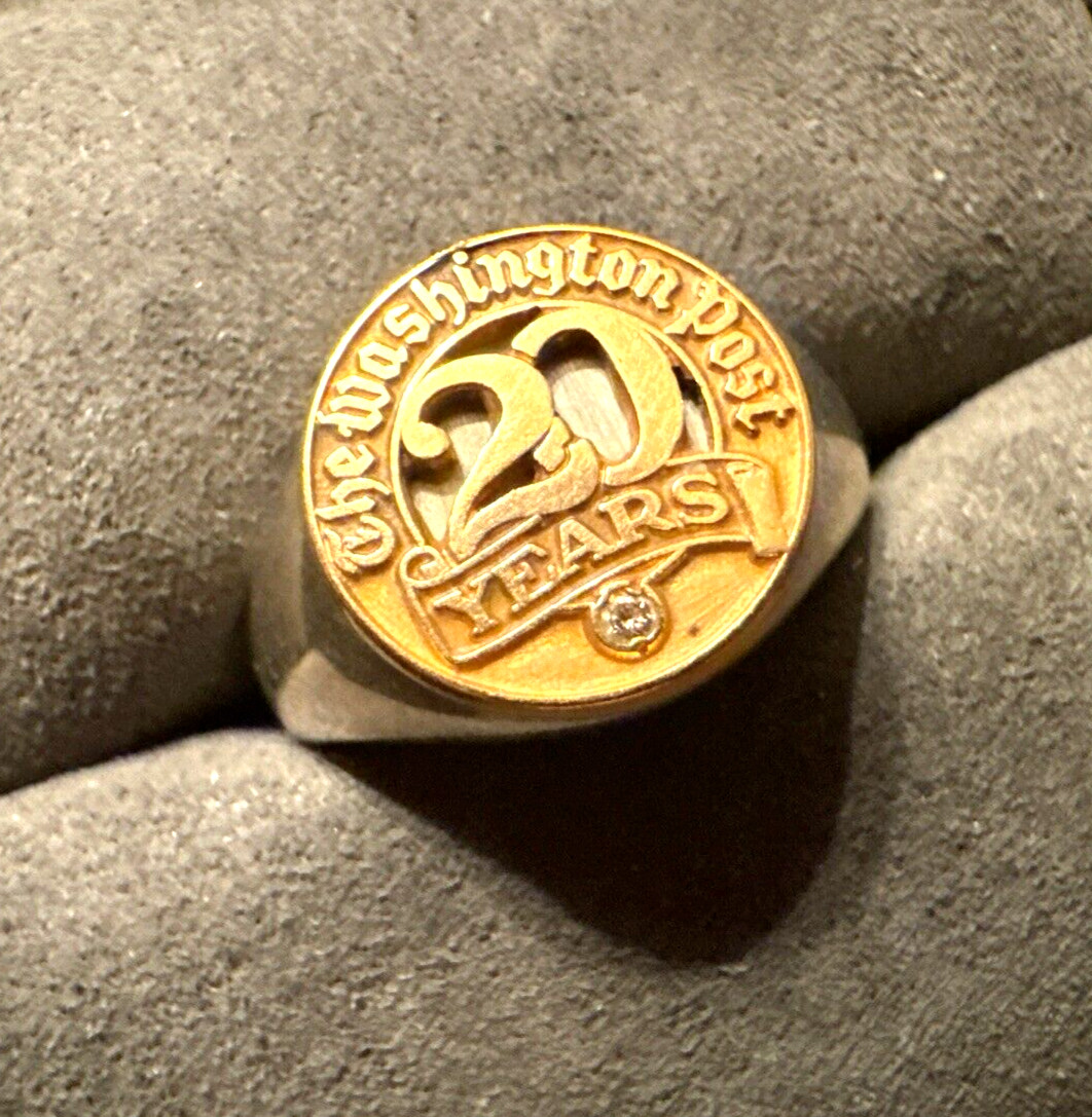 Vintage 14K Yellow Gold Diamond The Washington Post Pin on Sterling Signet Ring