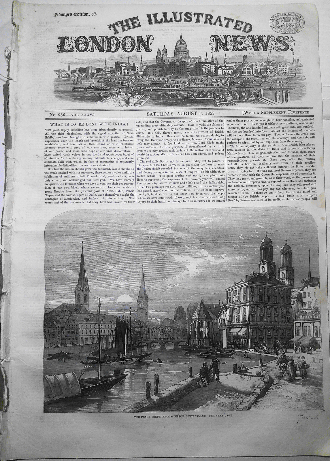 Illustrated London News, August 6, 1859. Peace Conference, Zurich; General Vinoy
