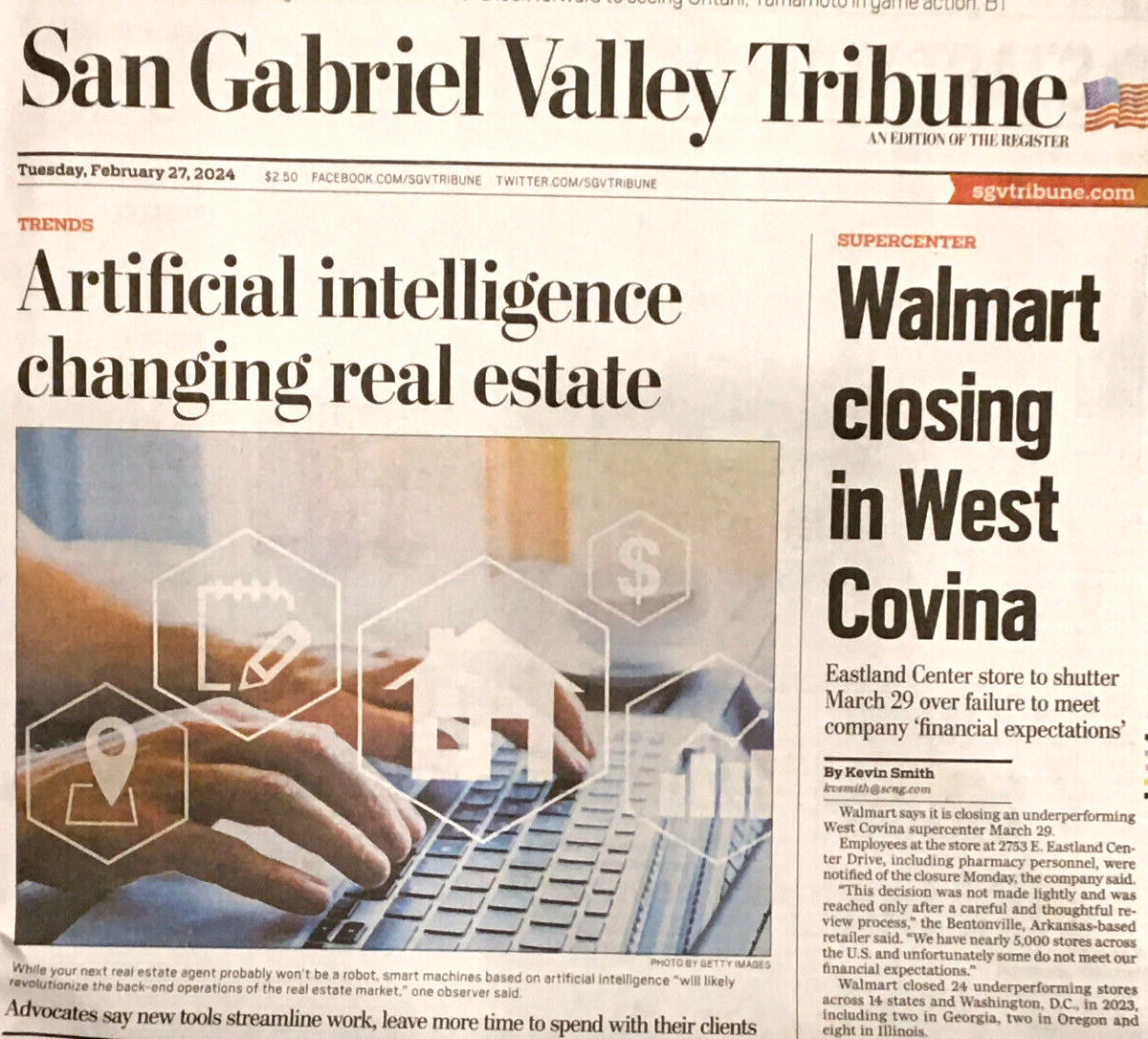 SAN GABRIEL VALLEY TRIBUNE NEWSPAPER February 27, 2024 ARTIFICIAL INTELLIGENCE