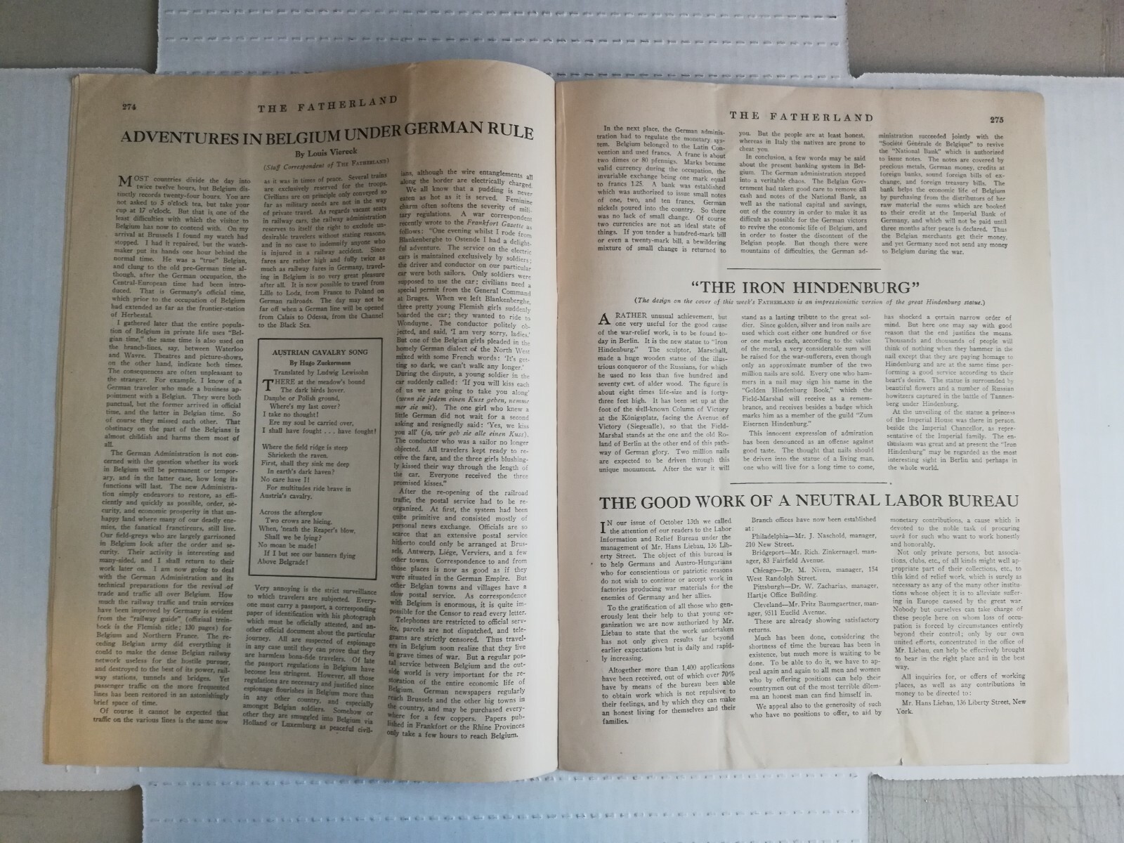The Fatherland A Weekly Vol. III No. 16 1915 Pro German WWI propaganda Viereck