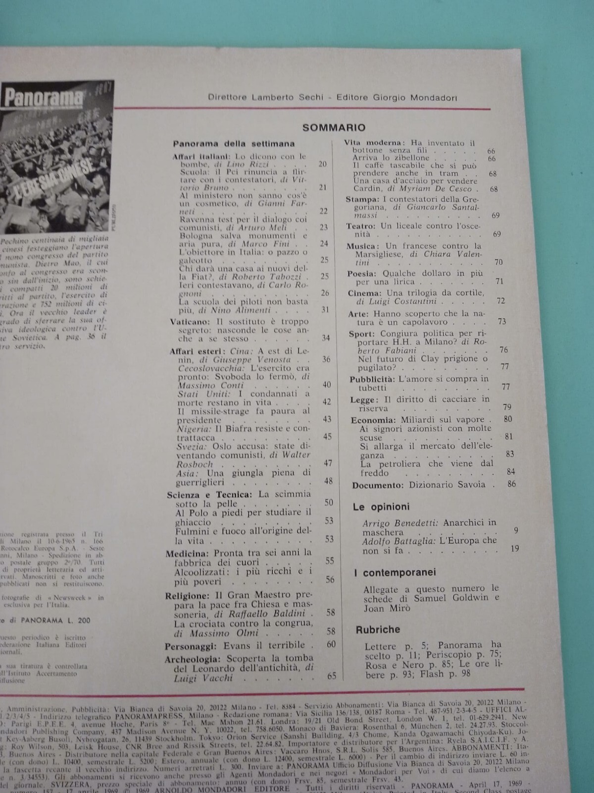 PANORAMA 17 APRIL 1969 NO. 157 – YEAR VII – MONDADORI PUBLISHER