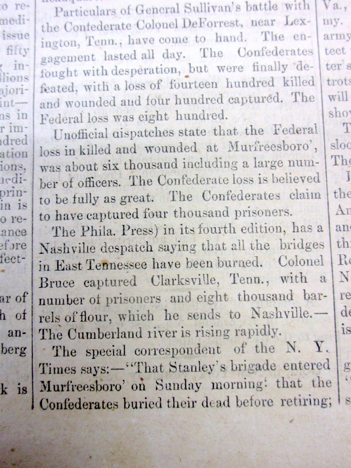 1863 Alexandra VIRGINIA Civil War newspaper w BATTLE OF MURFREESBORO Tennessee