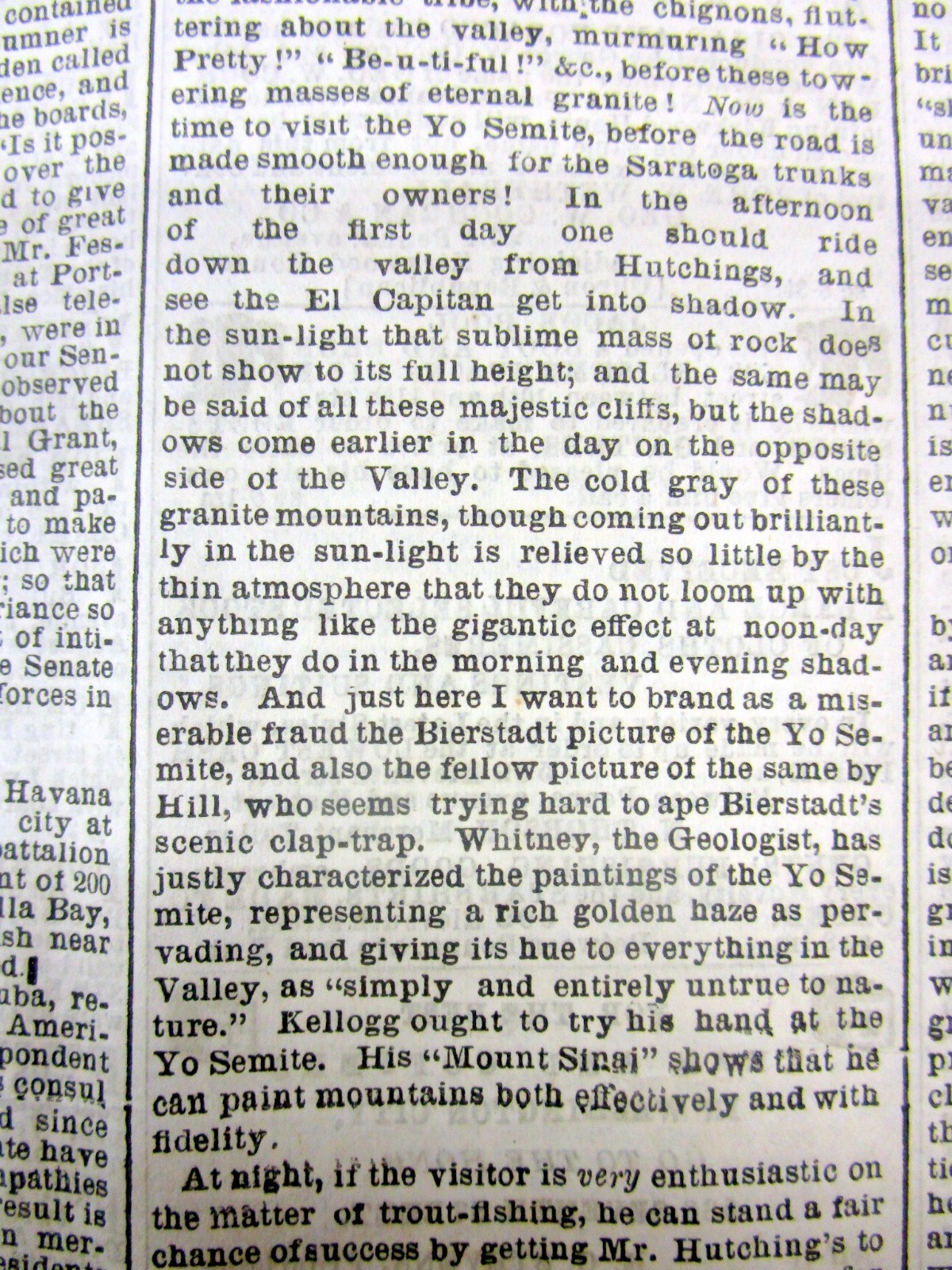 1869 newspaper w DETAILED REPORT of an early TRIP to YOSEMITE VALLEY California