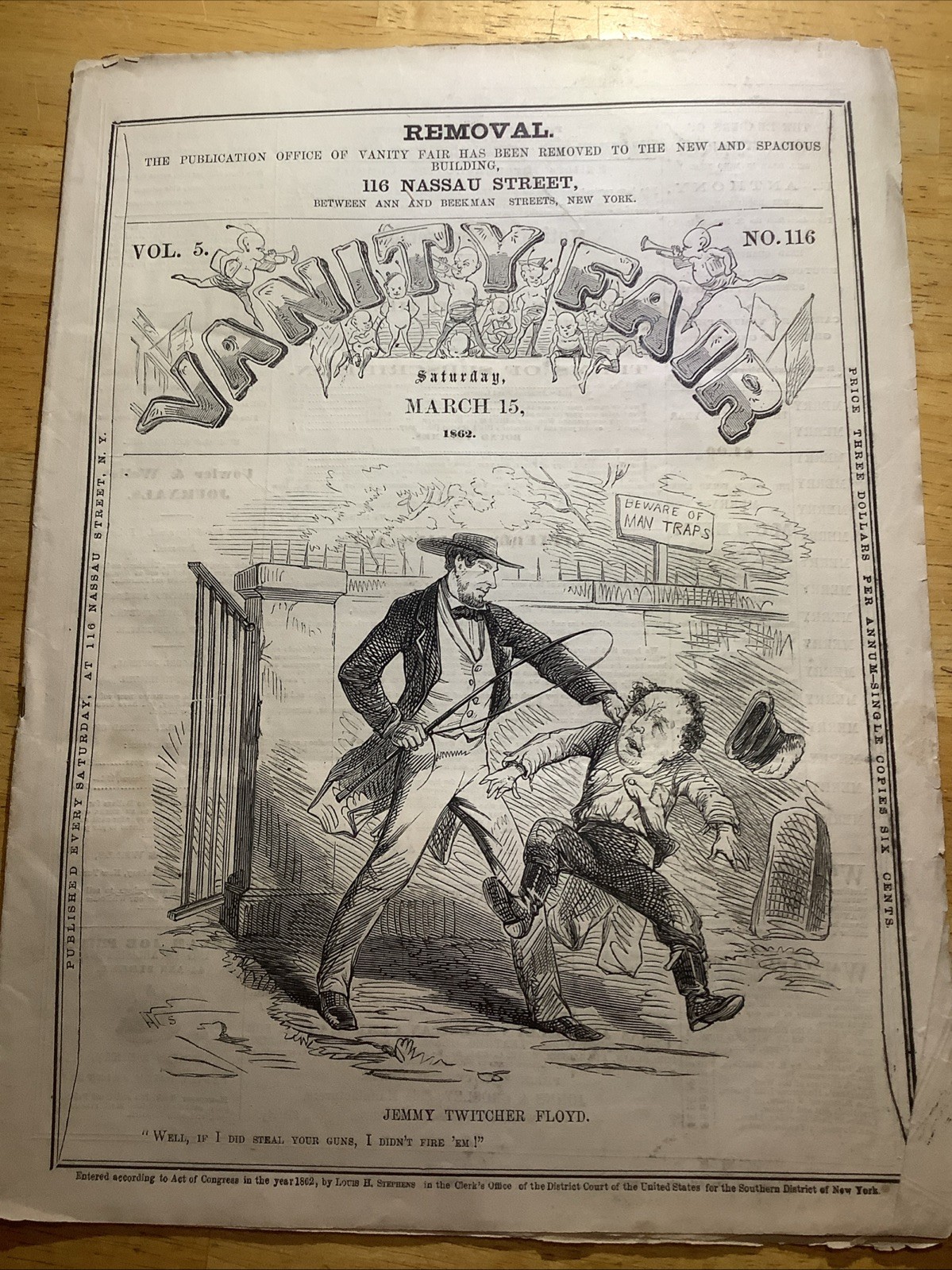 1862 RARE CIVIL WAR VANITY FAIR NEWSPAPER ~ ABRAHAM LINCOLN ?