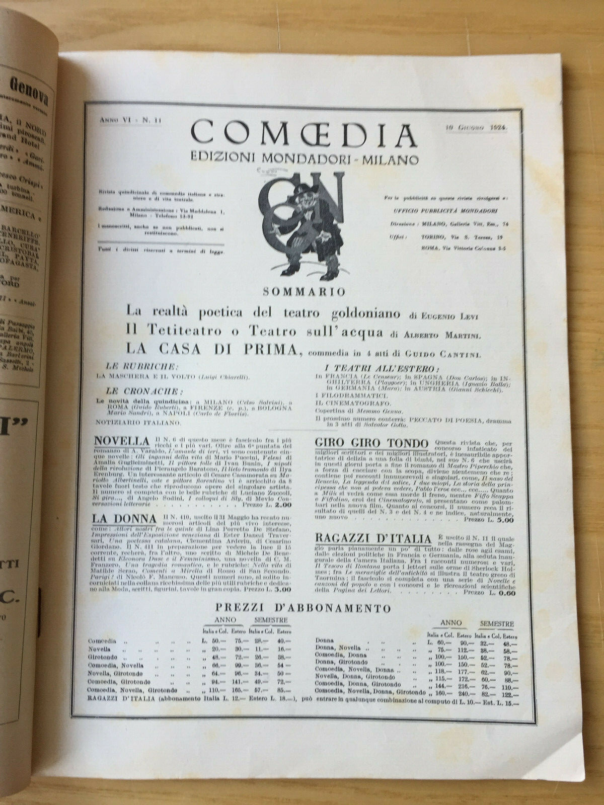 MONDADORI COMEDIA PERIODICO COMEDIA E VITA TEATRALE N° 11 1924 G. CANTINI 2/19