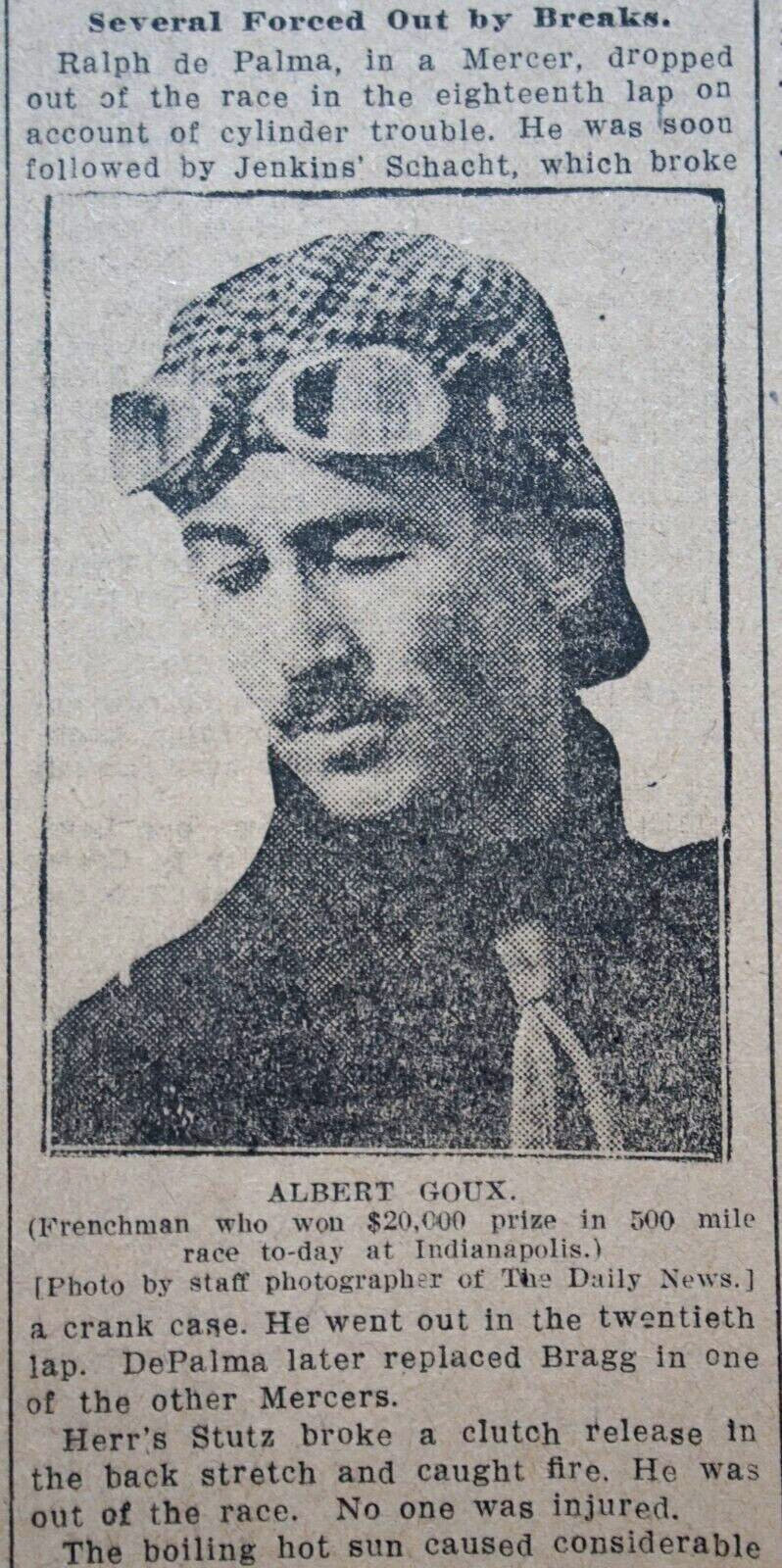 Rare 1913 Chicago Sports Pages – Albert Goux Wins 3rd Indianapolis 500 Race