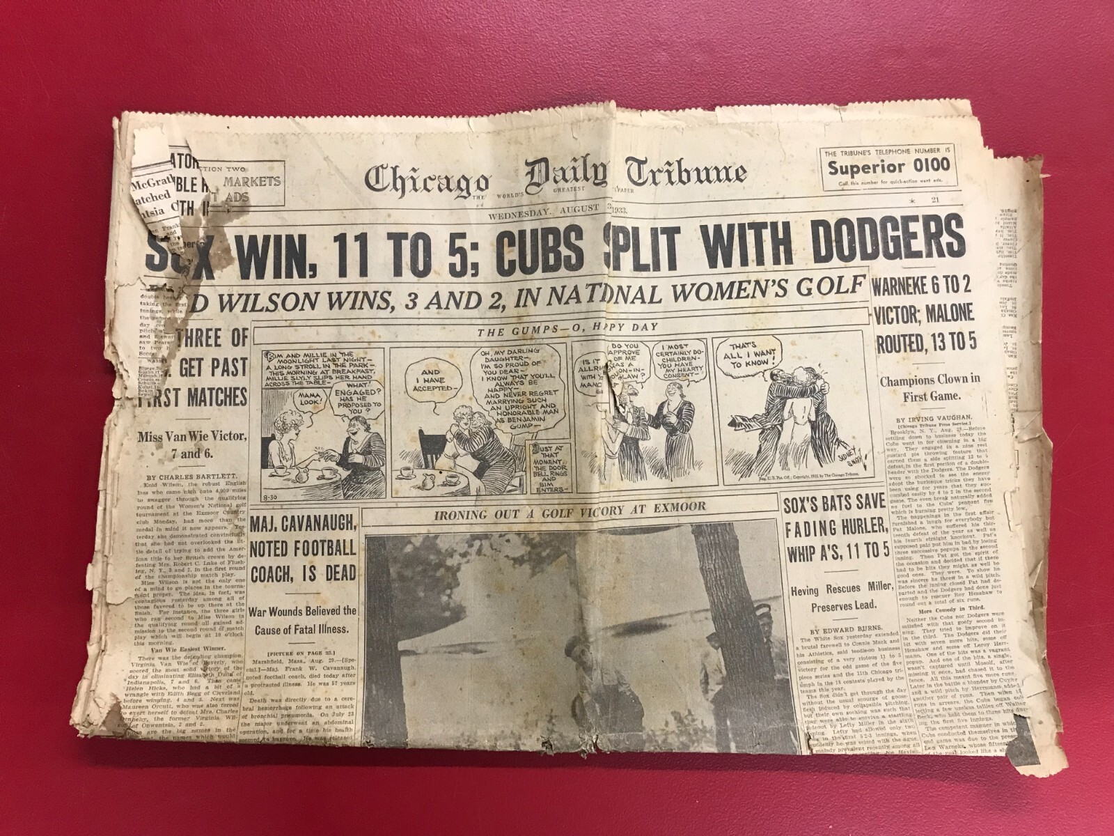 Chicago Daily Tribune August 30, 1933 – Sox Win, 11 to 5