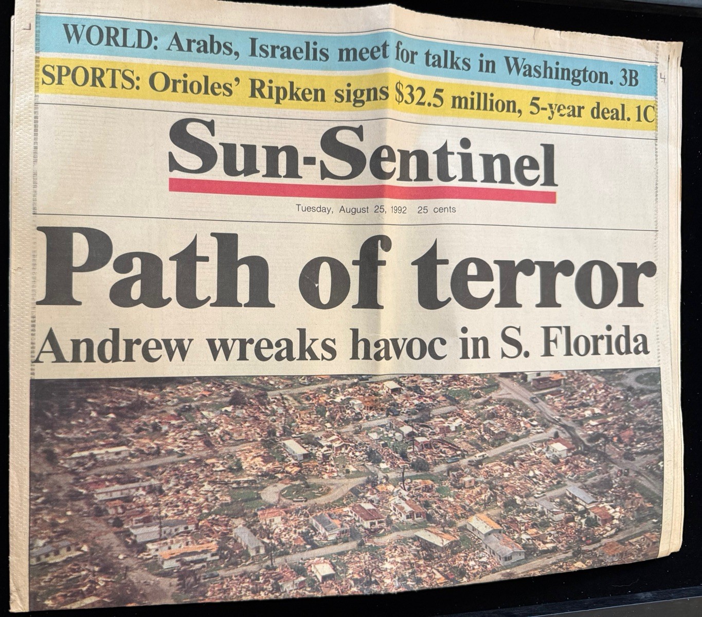 Hurricane Andrew Sun-Sentinel Newspaper Path Of Terror Florida August 25 1992