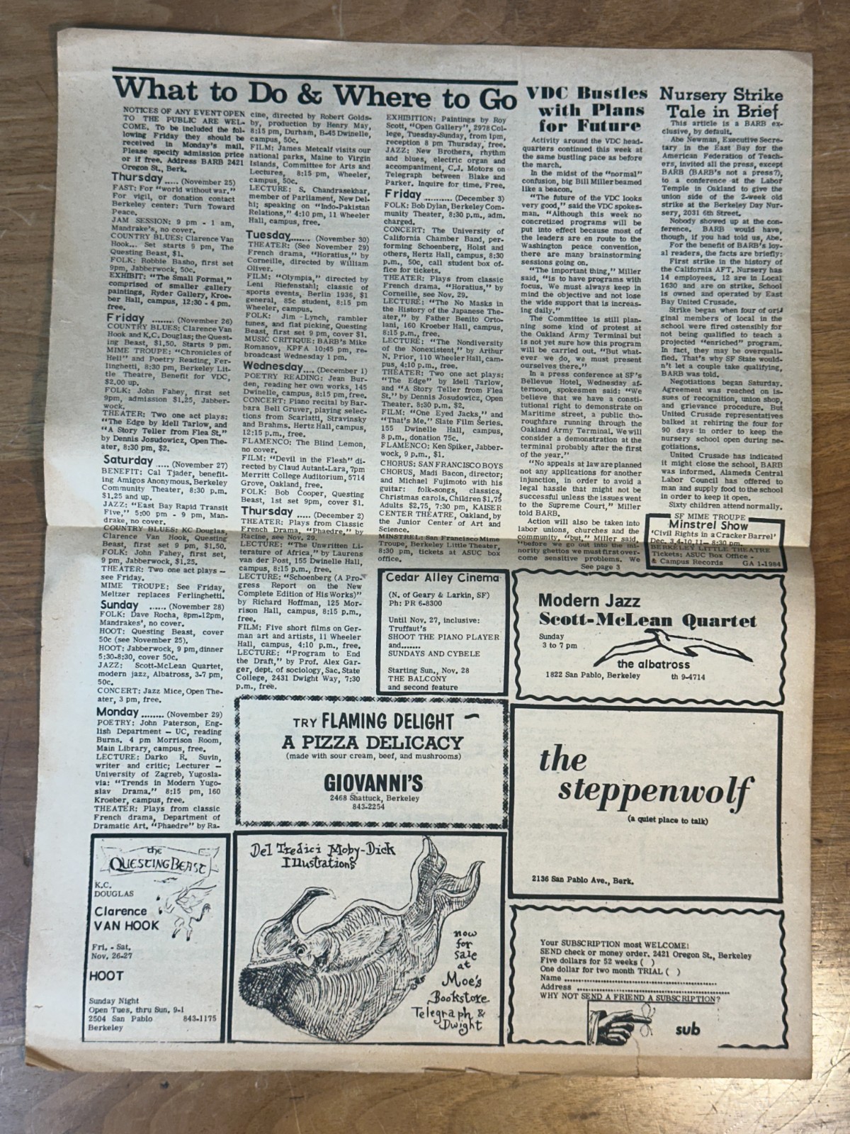 RARE Berkeley Barb Vol 1 Issue 16 1965 Underground Newspaper Oakland Anti-War