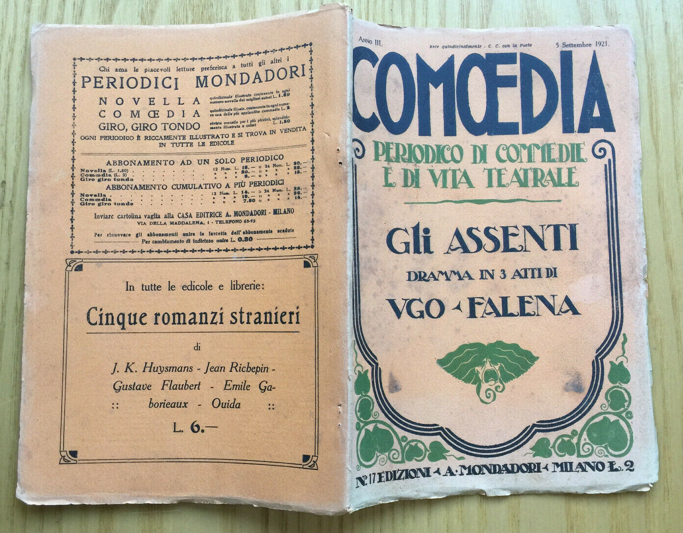 MONDADORI COMEDIA PERIODICO COMEDIA E VITA THEATRALE N° 17 1921 UGO FALENA 2/19