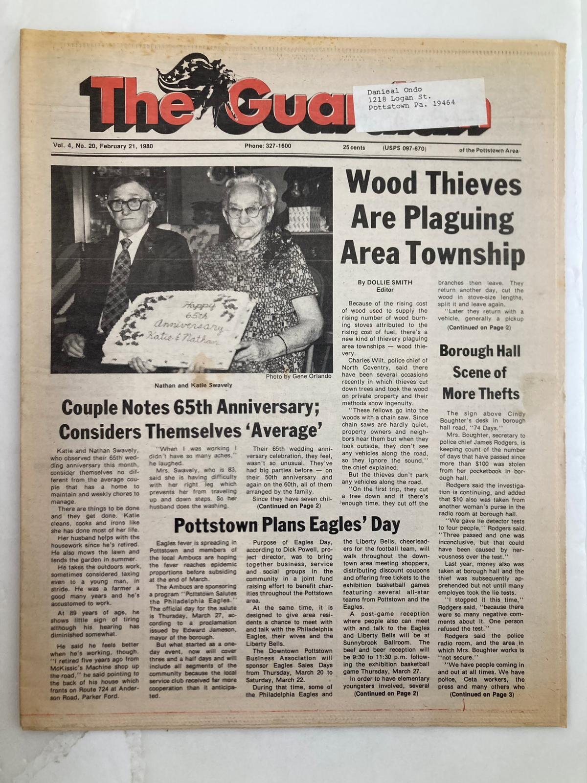 The Guardian Newspaper February 21 1980 Vol 4 #20 Couple Notes 65th Anniversary