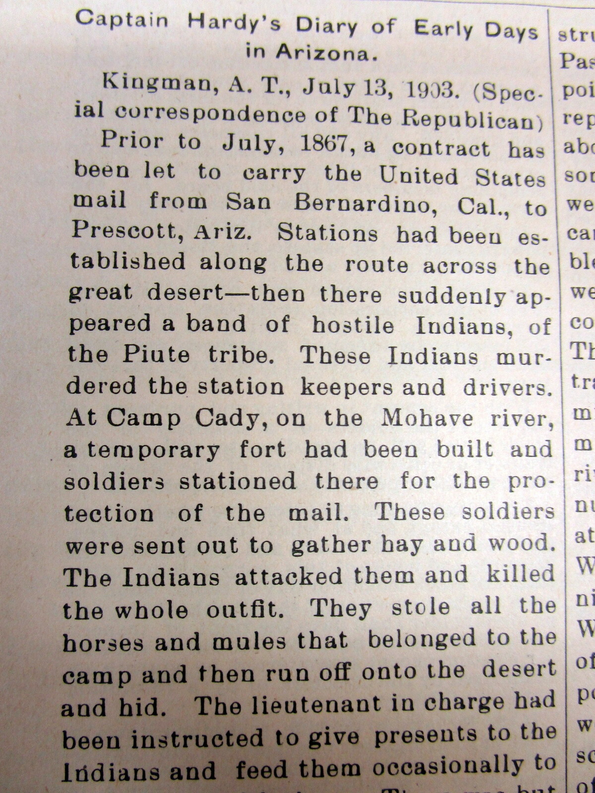 1903 newspaper w long description Native American Indians in ARIZONA TERRITORY