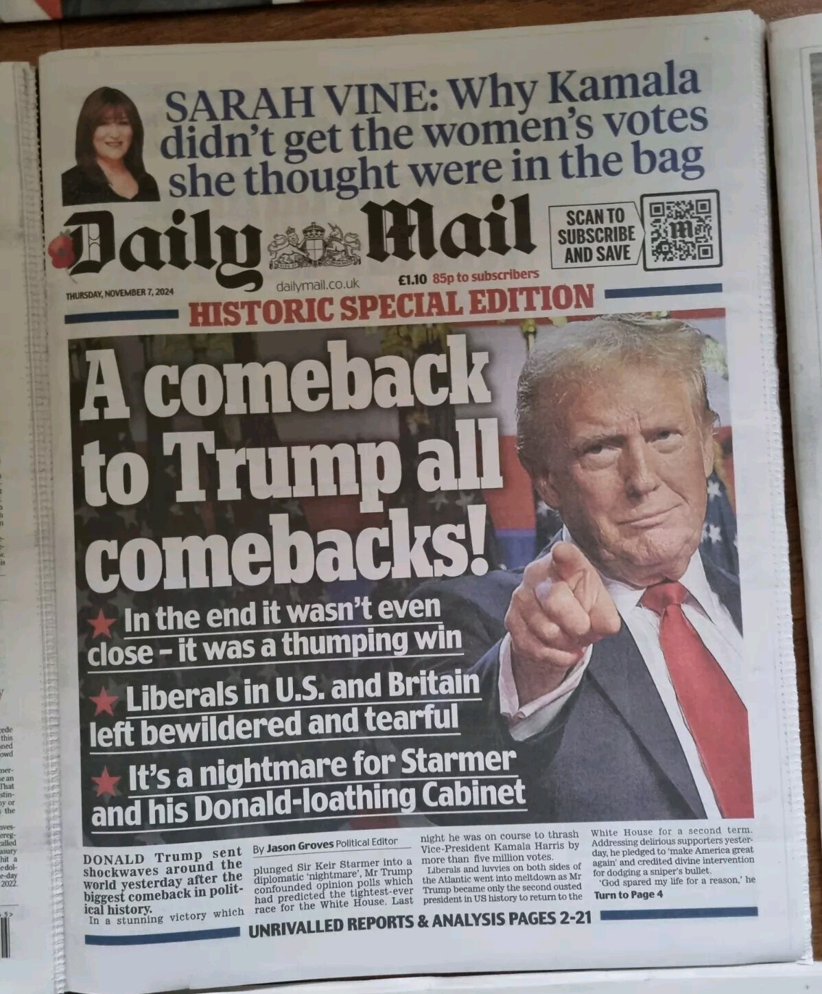 9 x UK Newspapers Donald Trump US Elections 07/11/24 Souvenir Editions New
