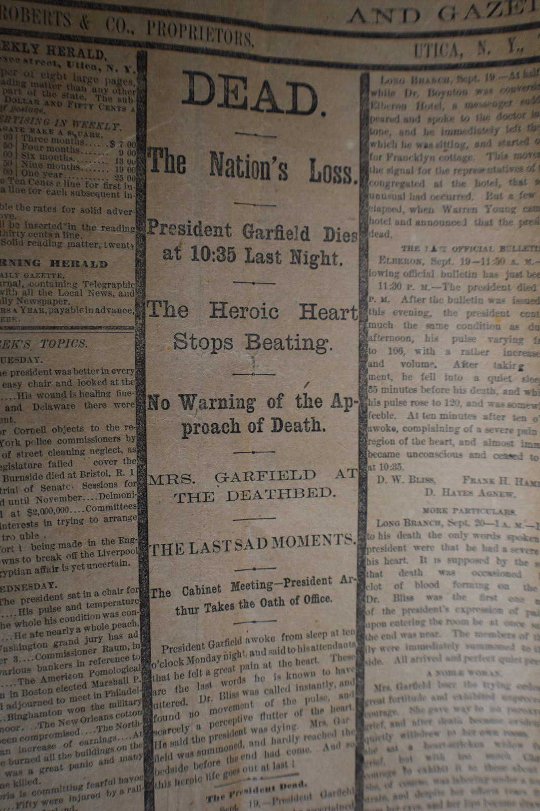 1881 Utica Weekly Herald *PRESIDENT GARFIELD DEAD*