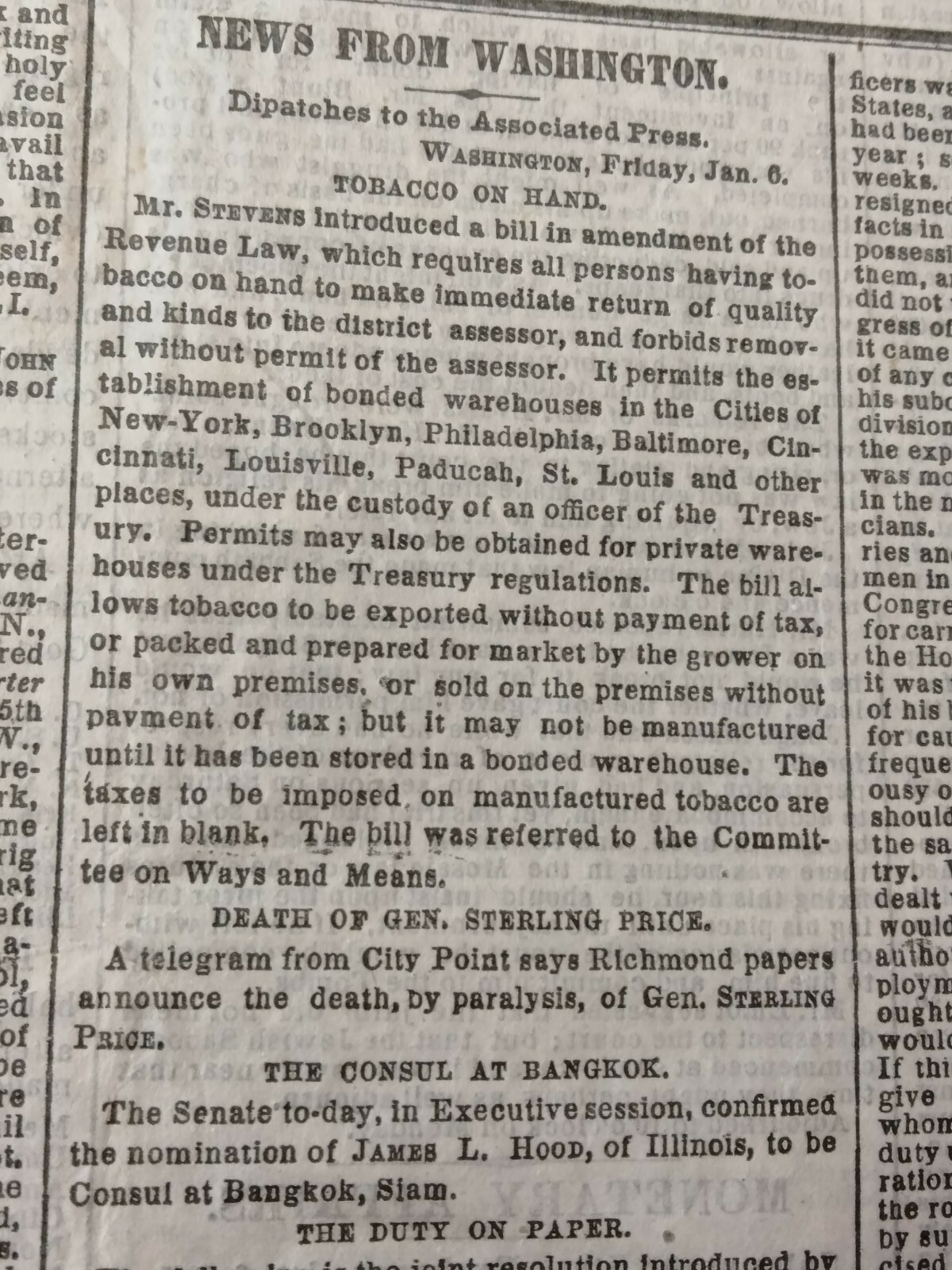 Civil War Newspapers-TENNESSEE-HOOD’S FINAL AND DISASTROUS ESCAPE,GEN PRICE DEAD