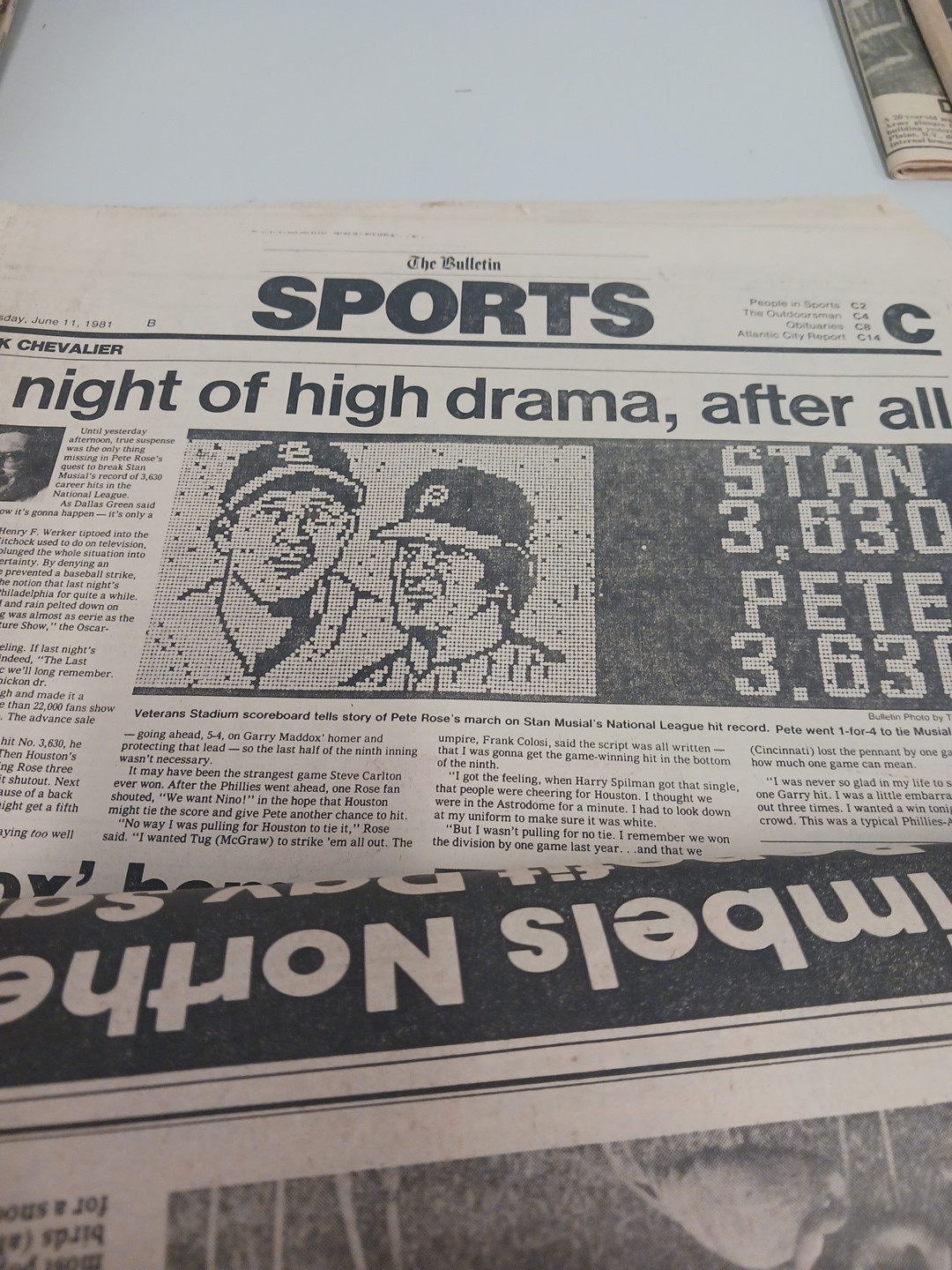 Philadelphia Inquirer June 11 1981 Pete Rose Chases Musial Baseball Strike