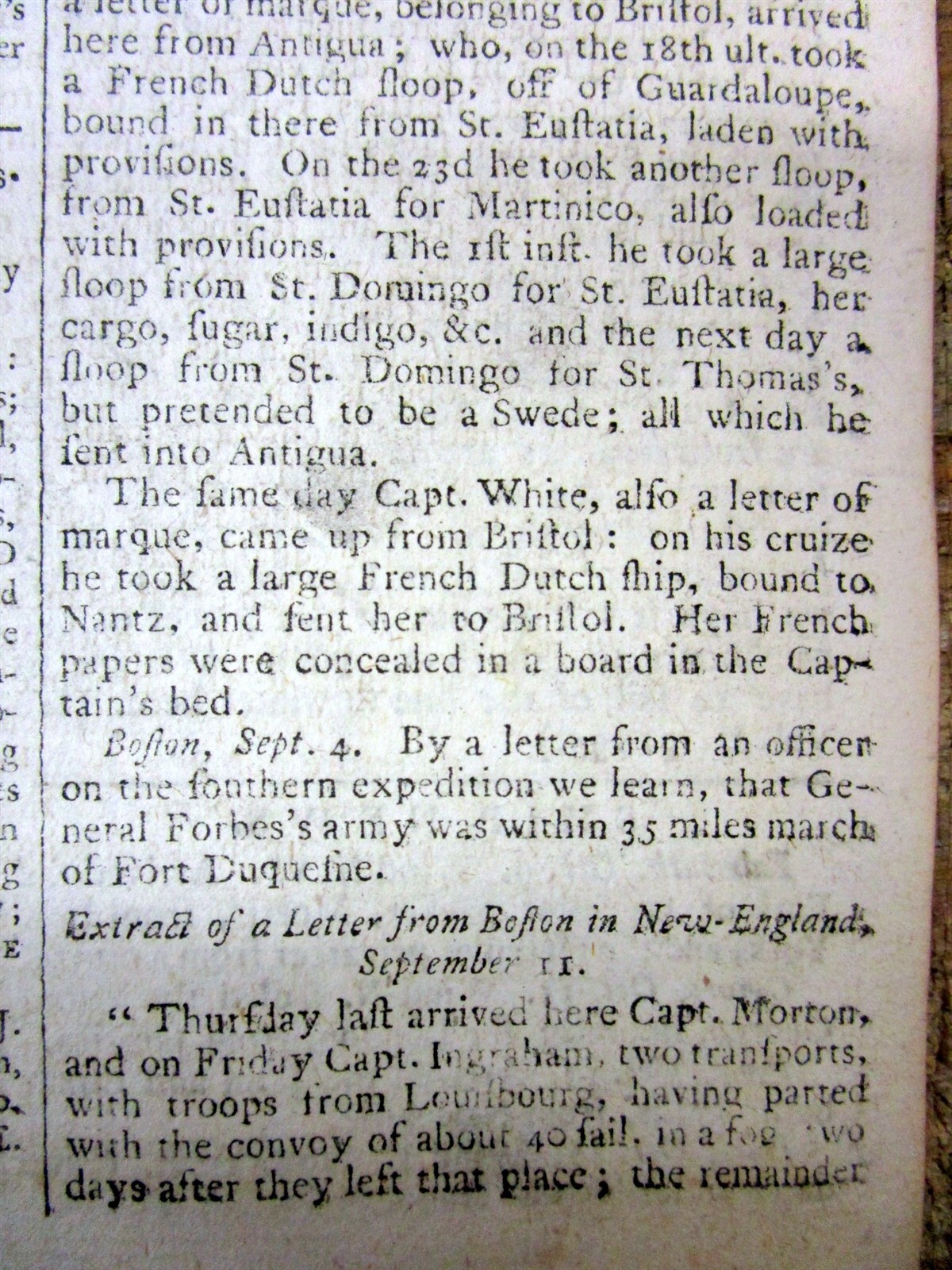 1758 FRENCH & INDIAN WAR newspaper FORT FRONTENAC CAPTURED Siege of Louisbourg