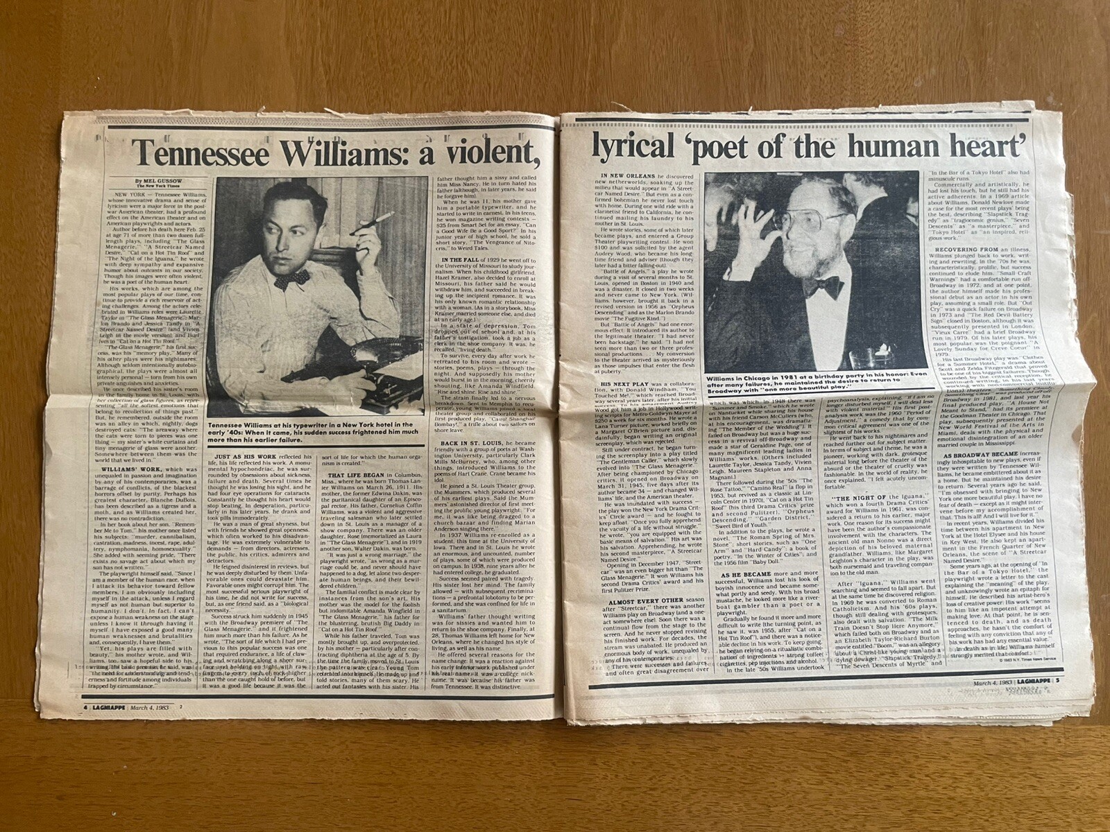 Tennessee Williams Special Edition – New Orleans Times-Picayune (1983 March 4)