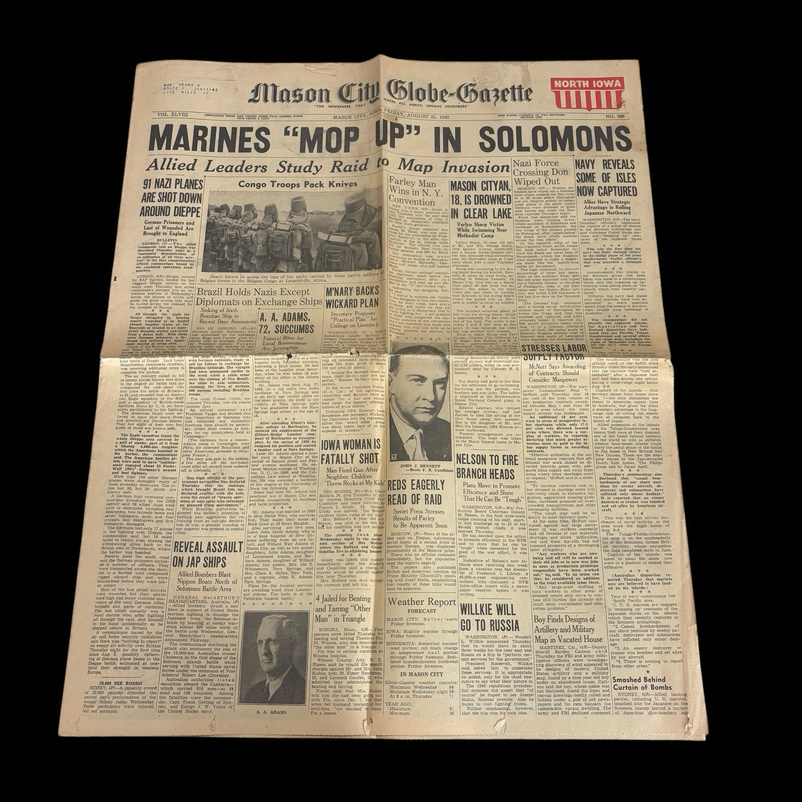 Vintage Newspaper 1940s Pg WW2 Marines Solomon Headline Ephemera Iowa