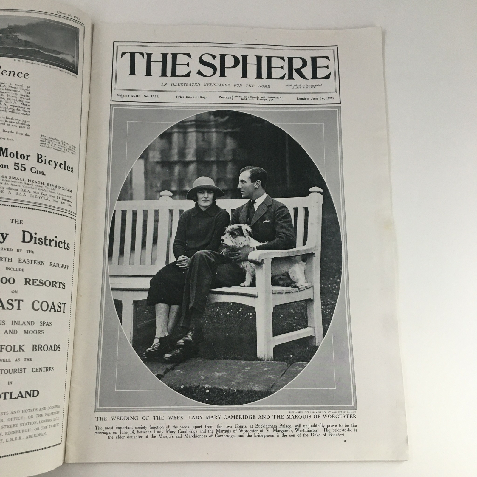 The Sphere Newspaper June 16 1923 Lady Mary Cambridge & The Marquis of Worcester