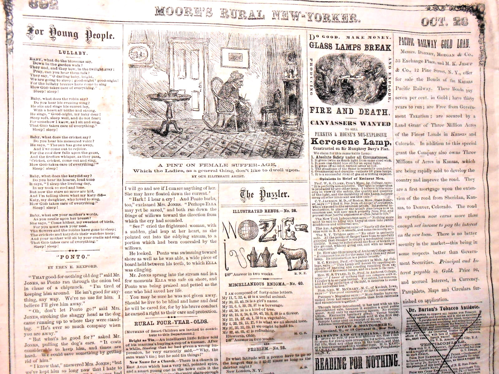 Newspaper RARE & Early U.S. Woman’s Female Suffrage VOTE Cartoon 1869