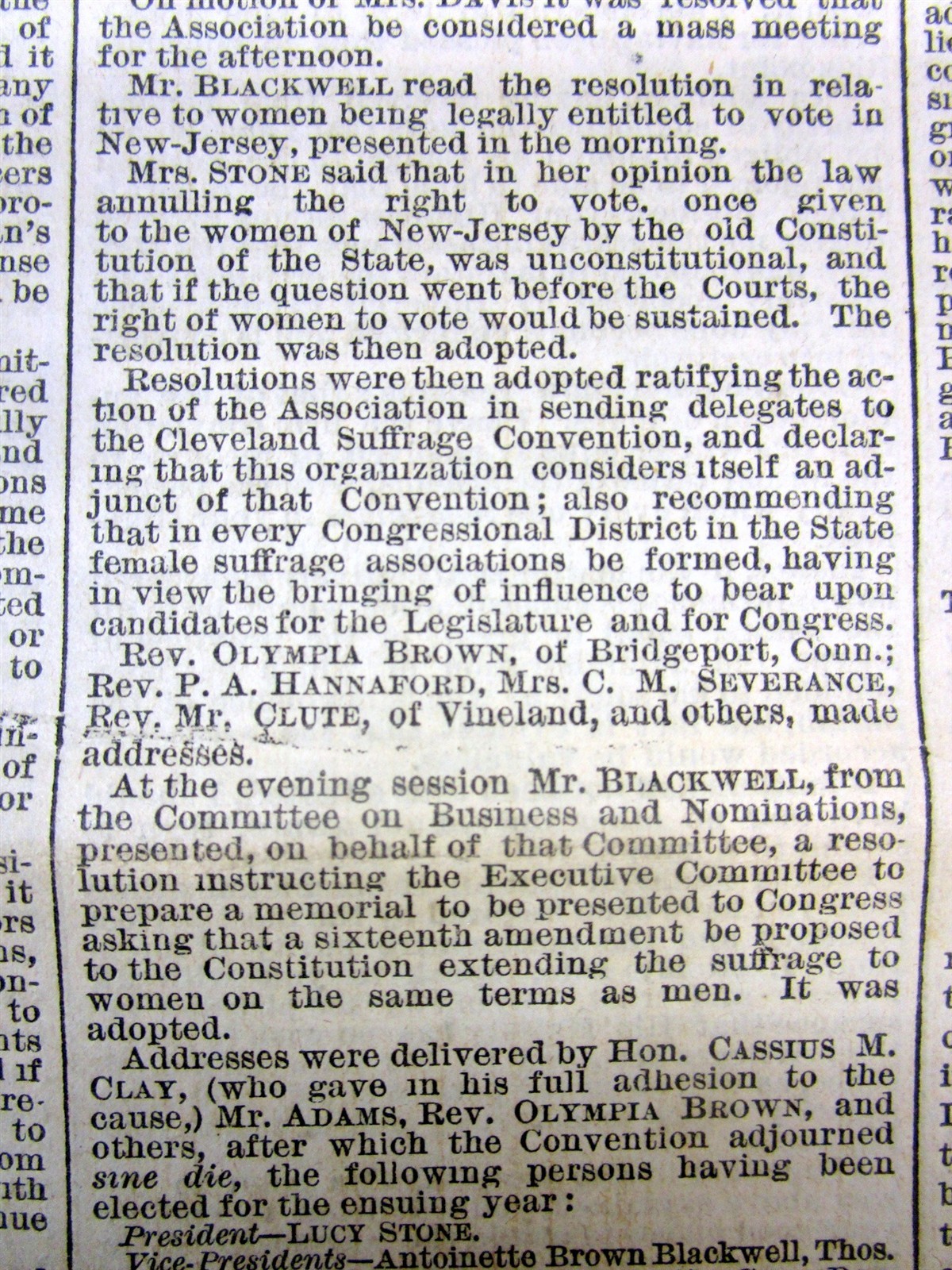 1869 NY Times newspaper with a WOMEN’S RIGHTS SUFFRAGE CONVENTION in NEW JERSEY
