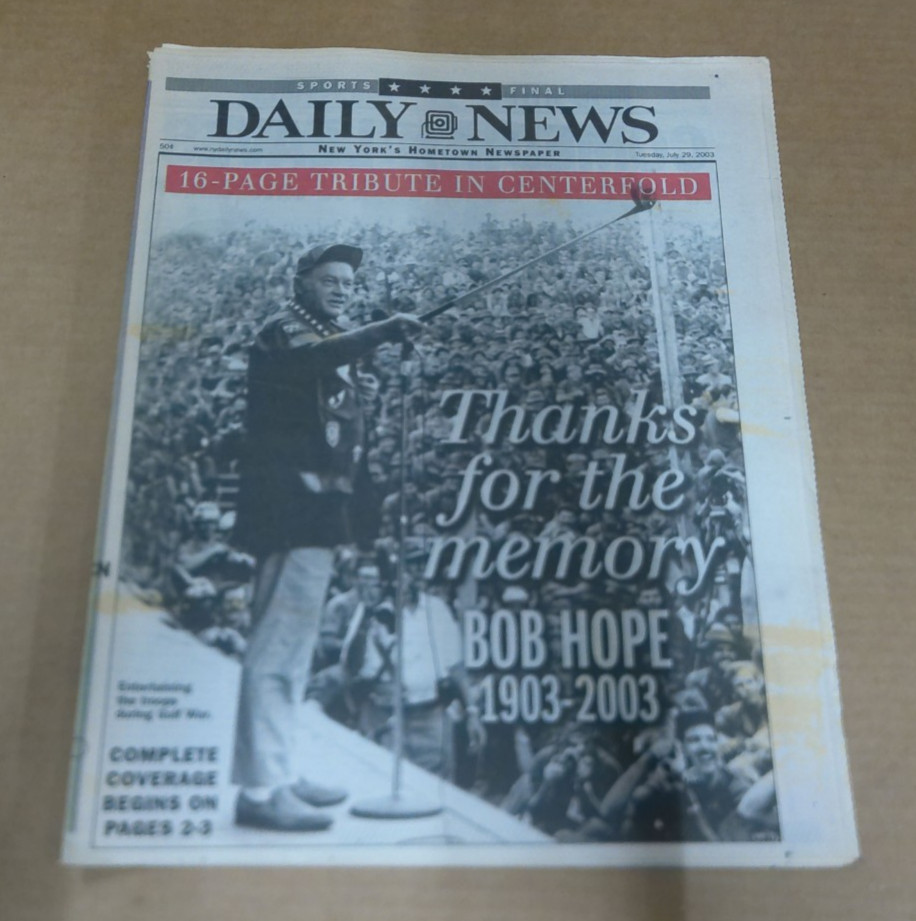 New York Daily News July 29 2003 Full Newspaper Bob Hope 1903-2003 with Bonus