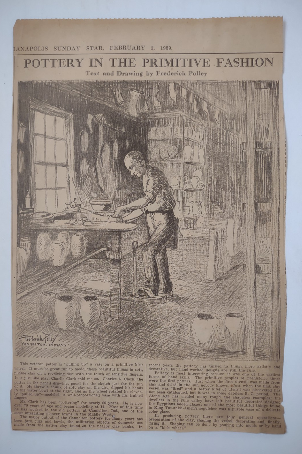 Indianapolis Sunday Star Feb 1939 Pottery Primitive Fashion newspaper Clipping