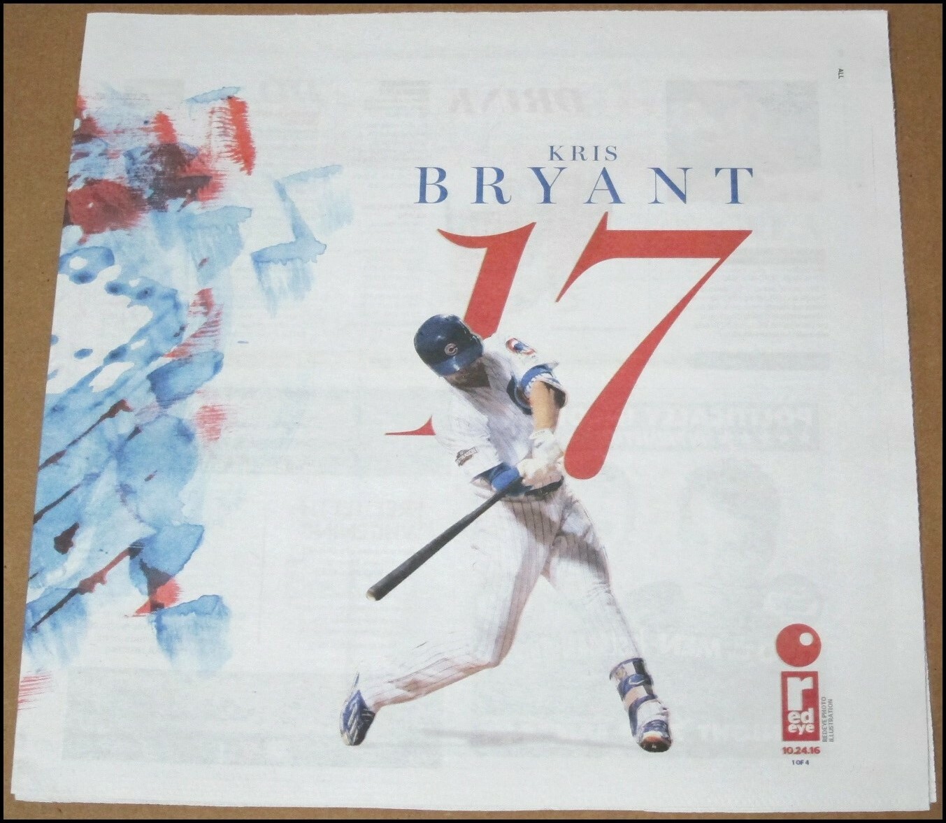 10/24/2016 Red Eye Newspaper Kris Bryant Chicago Cubs Cover #1 of 4 Poster