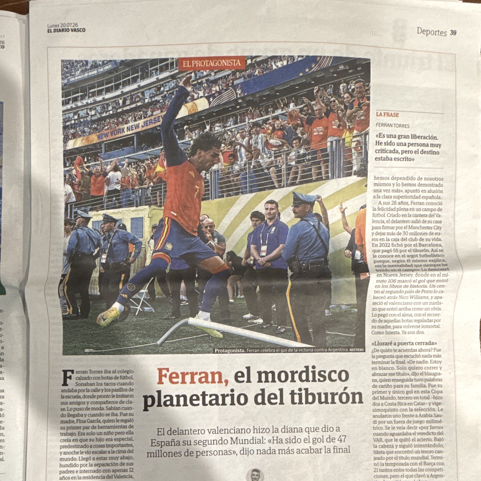 El Diario Vasco Spanish Newspaper July 20 2026 “¡BICAMPEONES!” Spain World Cup!