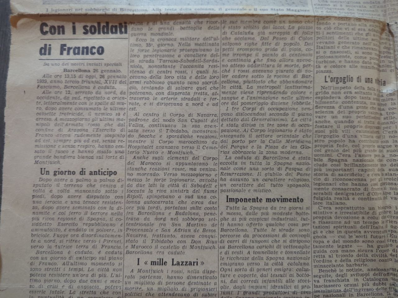 1939 Original Newspaper Barcelona Spain Liberated – Italy Mussolini – C34