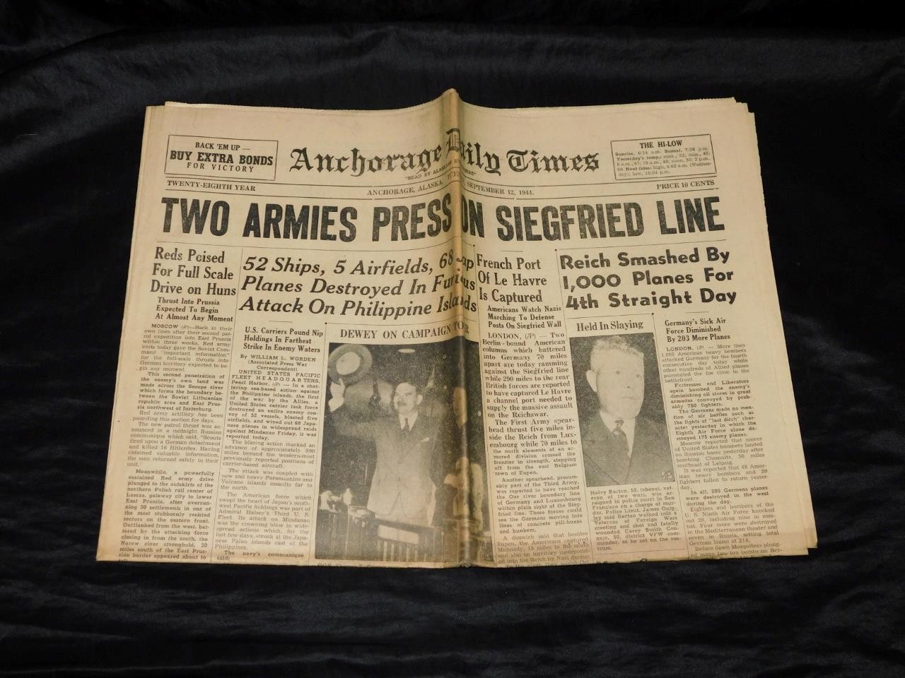 Sept 12 1944 Anchorage Alaska WW2 Newspaper Siegfried Line C-47 Lost Aleutians
