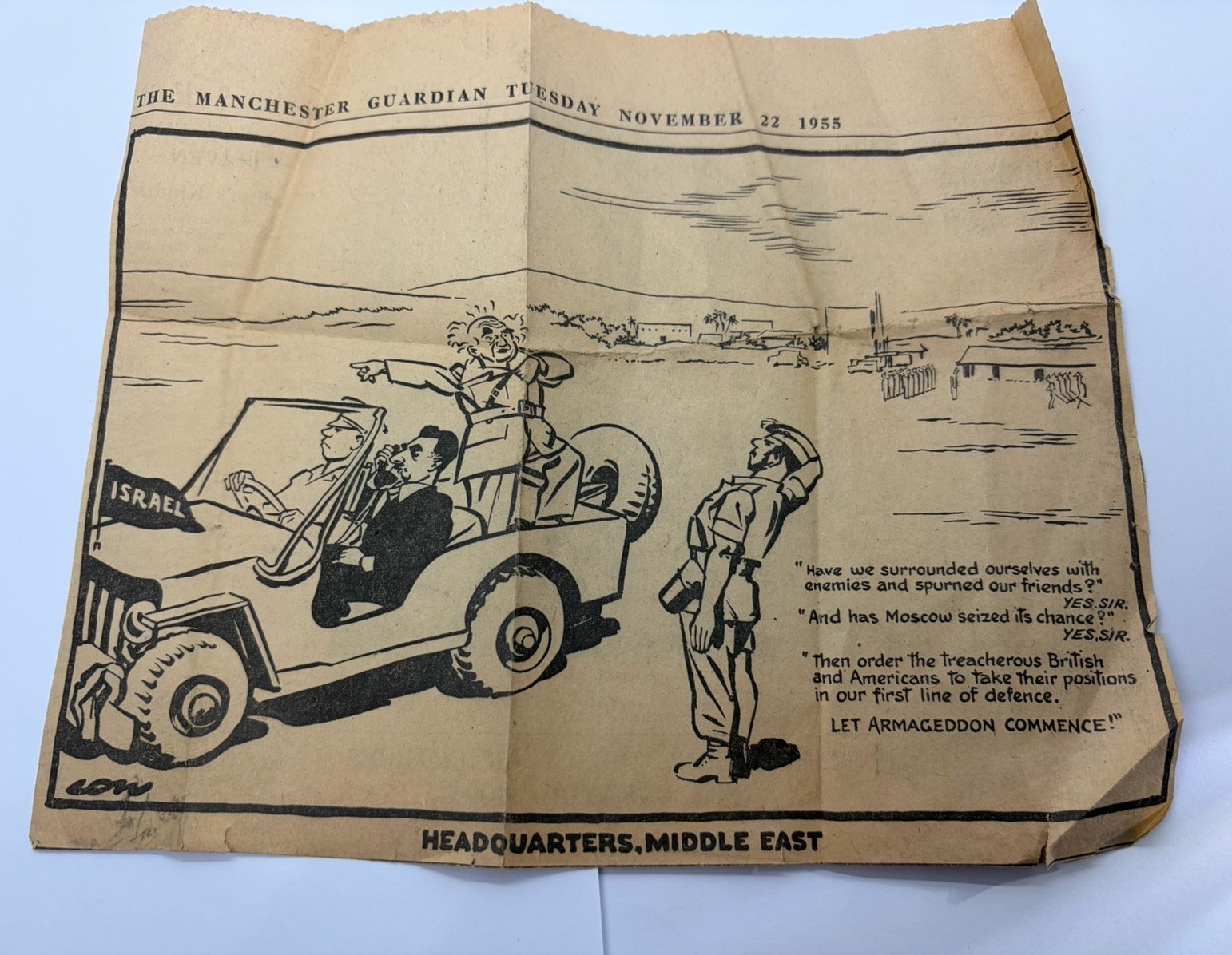 1955 Manchester Guardian Newspaper Cartoon Clipping Israel Surrounded Vtg Rare