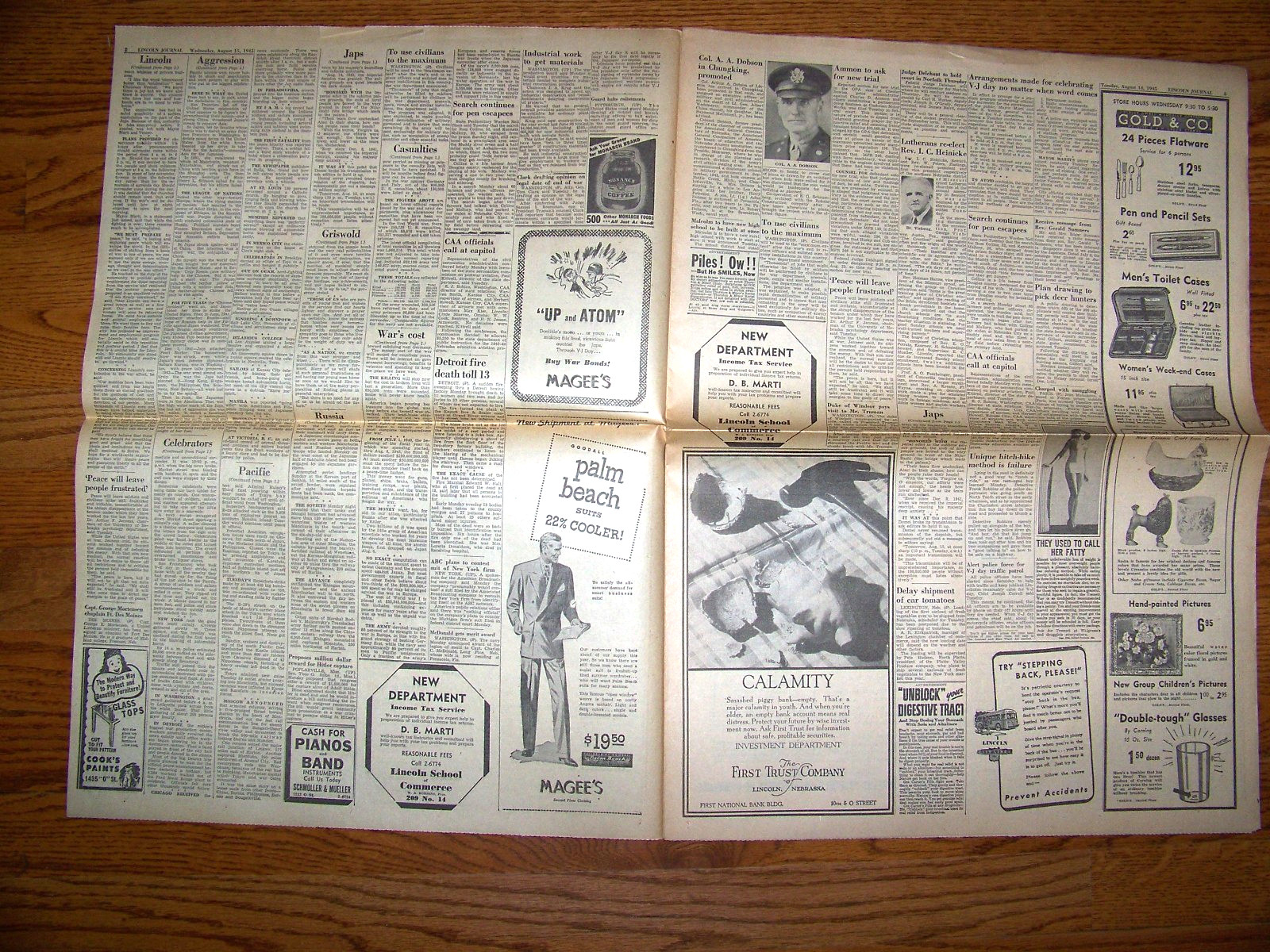 August 15, 1945 Lincoln Nebraska State Journal Newspaper Extra “WAR OVER” WW2